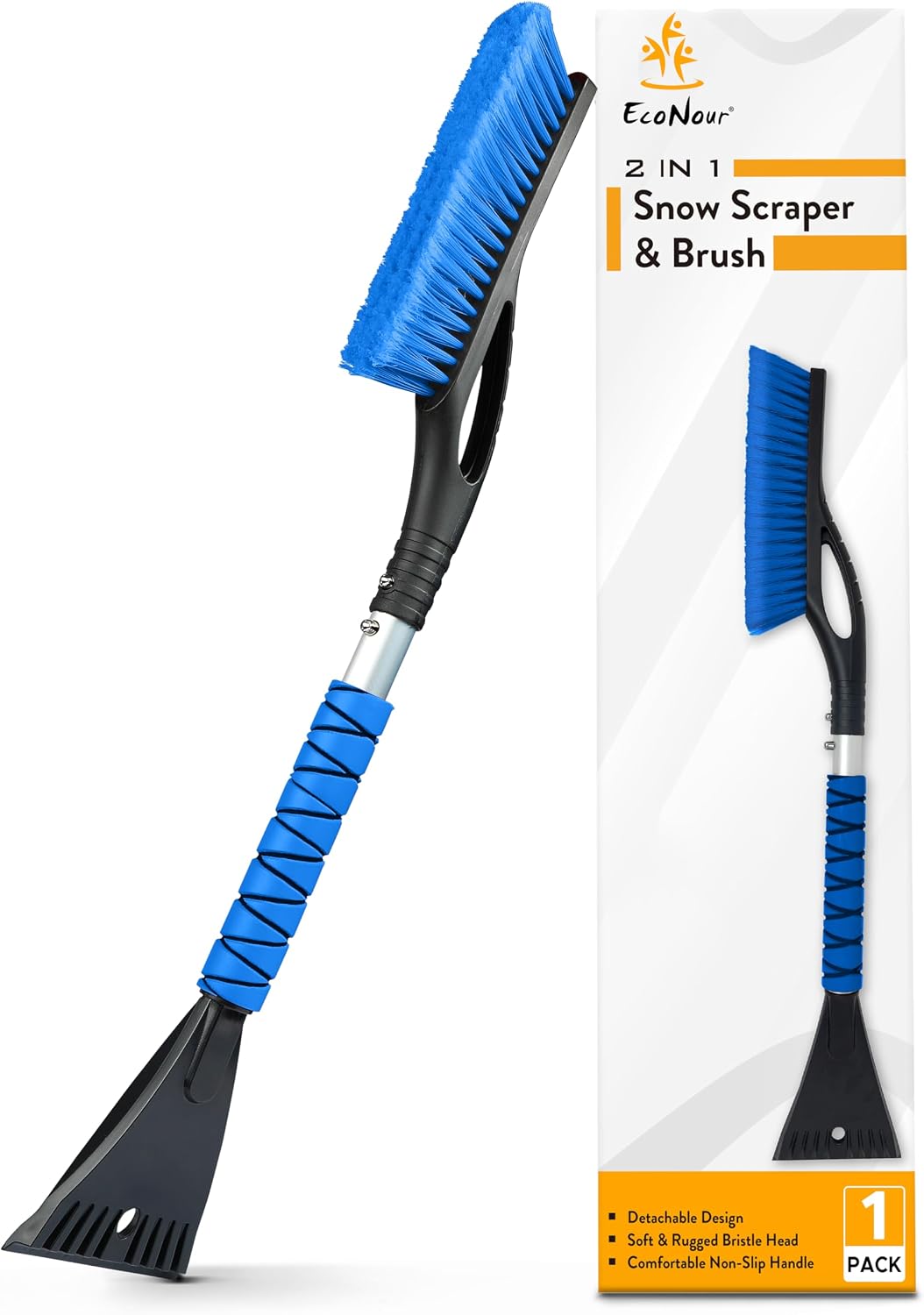 EcoNour 27" Snow Brush with Ice Scraper for Car Windshield (2 Pack) Blue