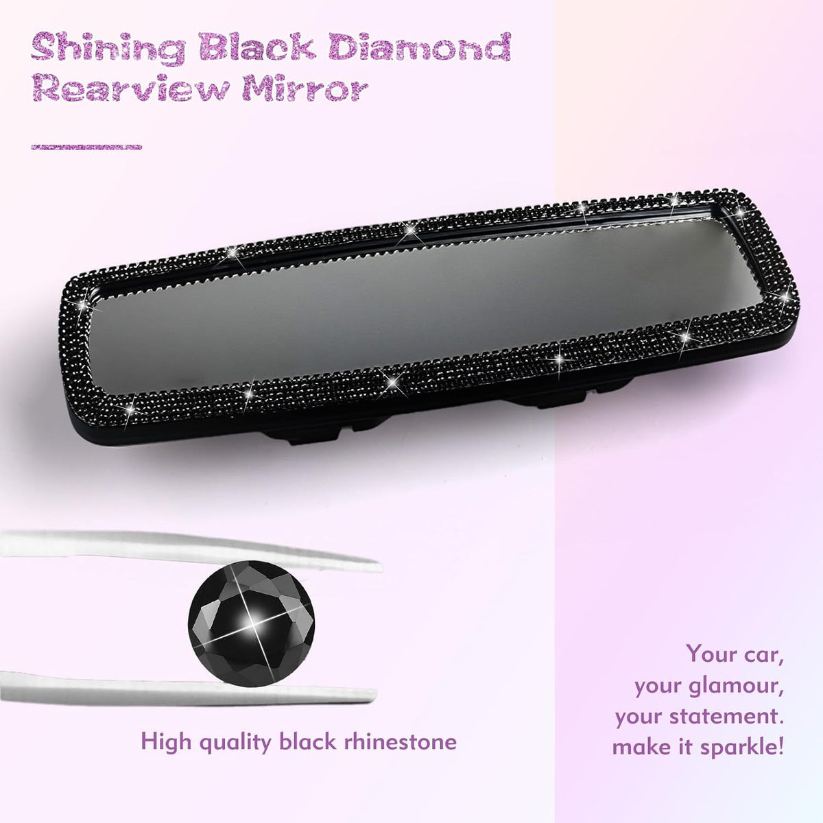 Bling Car Rear View Mirror, black rhinestone car accessories