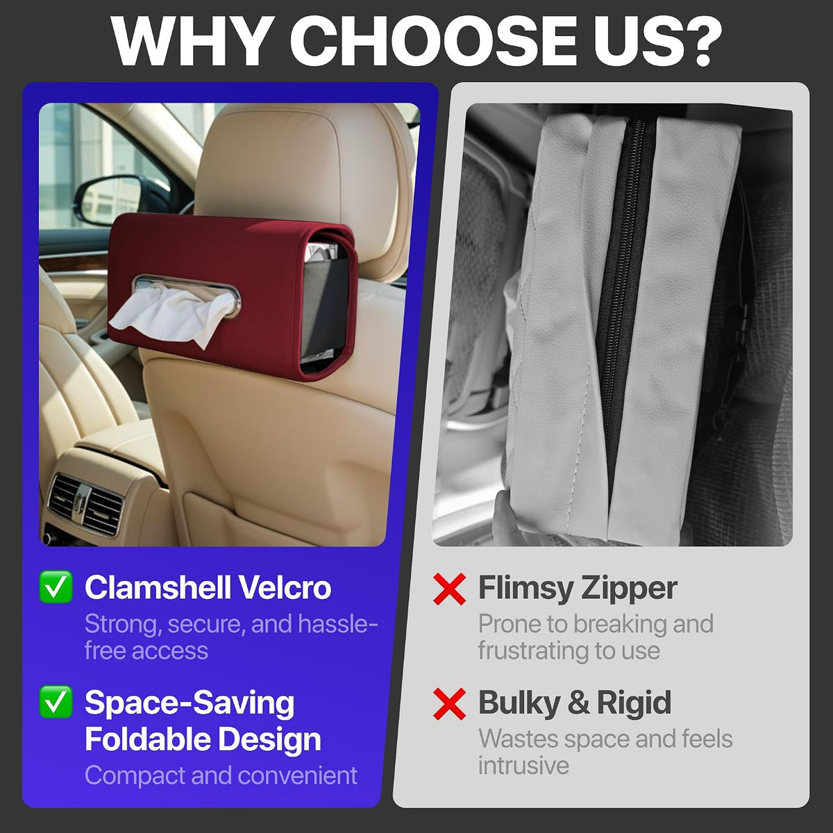 Lucrum Extra Large Car Tissue Holder - PU Leather Tissue Box Cover