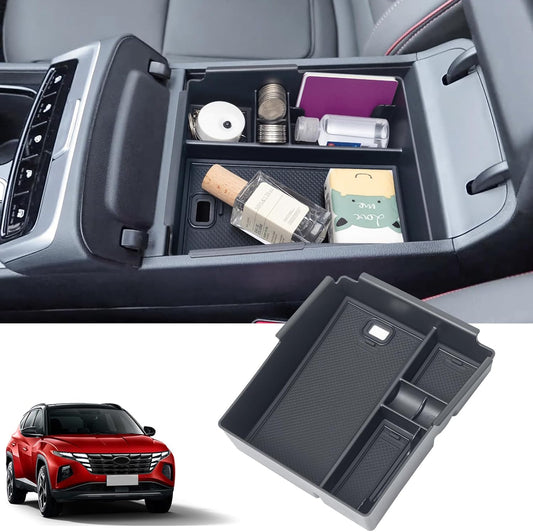 Upgraded Design Center Console Organizer Tray for Hyundai Santa Cruz 2022-2024 - Custom Fit Armrest Insert, Non-Slip ABS Matte Black (Fits SE/SEL Only, Excludes Limited & XRT)