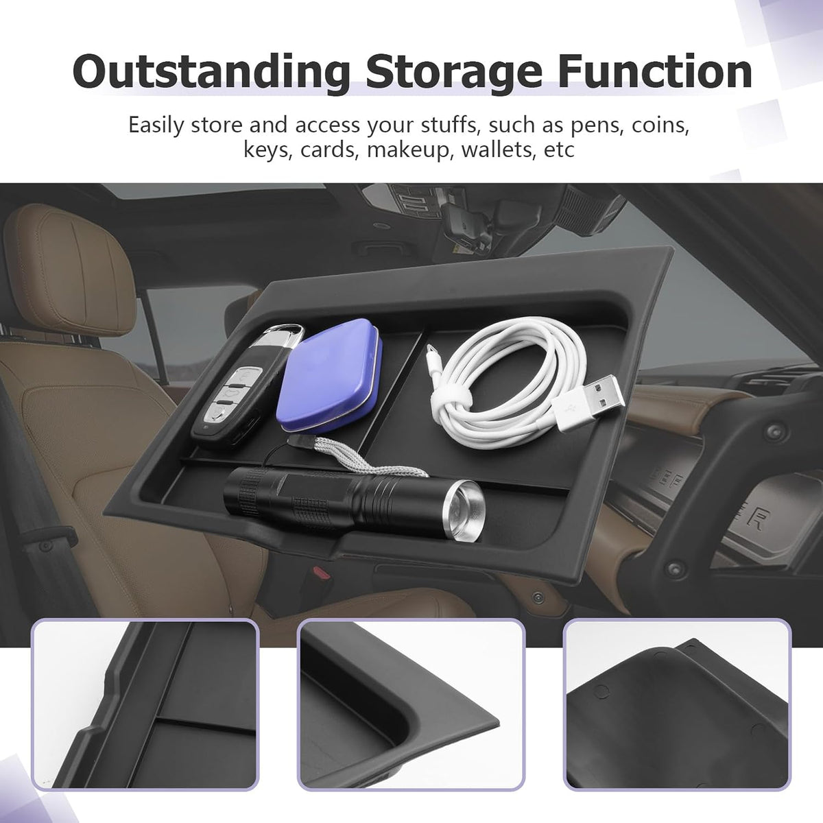 LUWU 2025 Defender Lower Console Organizer Compatible with 2020 2021 2022 2023 2024 2025 Land Rover Defender Accessories Center Console Organizer Armrest Console Organizer Insert Tray