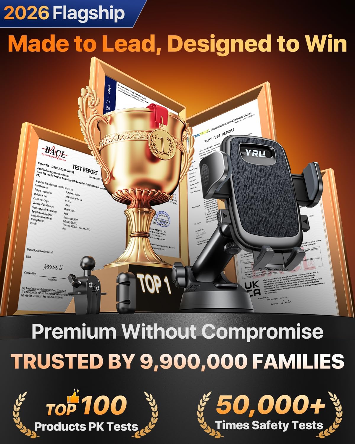 【2026 Best & Military-Grade】 360° Rotatable Suction Car Phone Holder Mount | 【100+LBS Safest Strongest & Patent Certs】Dashboard Windshield Vent Truck Stand for iPhone 17 16 Pro Max Samsung, Matt Black