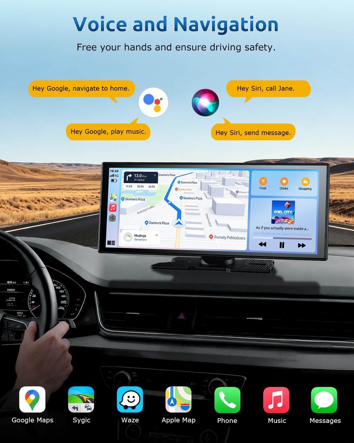 ESSGOO 11.3" Wireless CarPlay & Android Auto Screen for car with Dual Cam