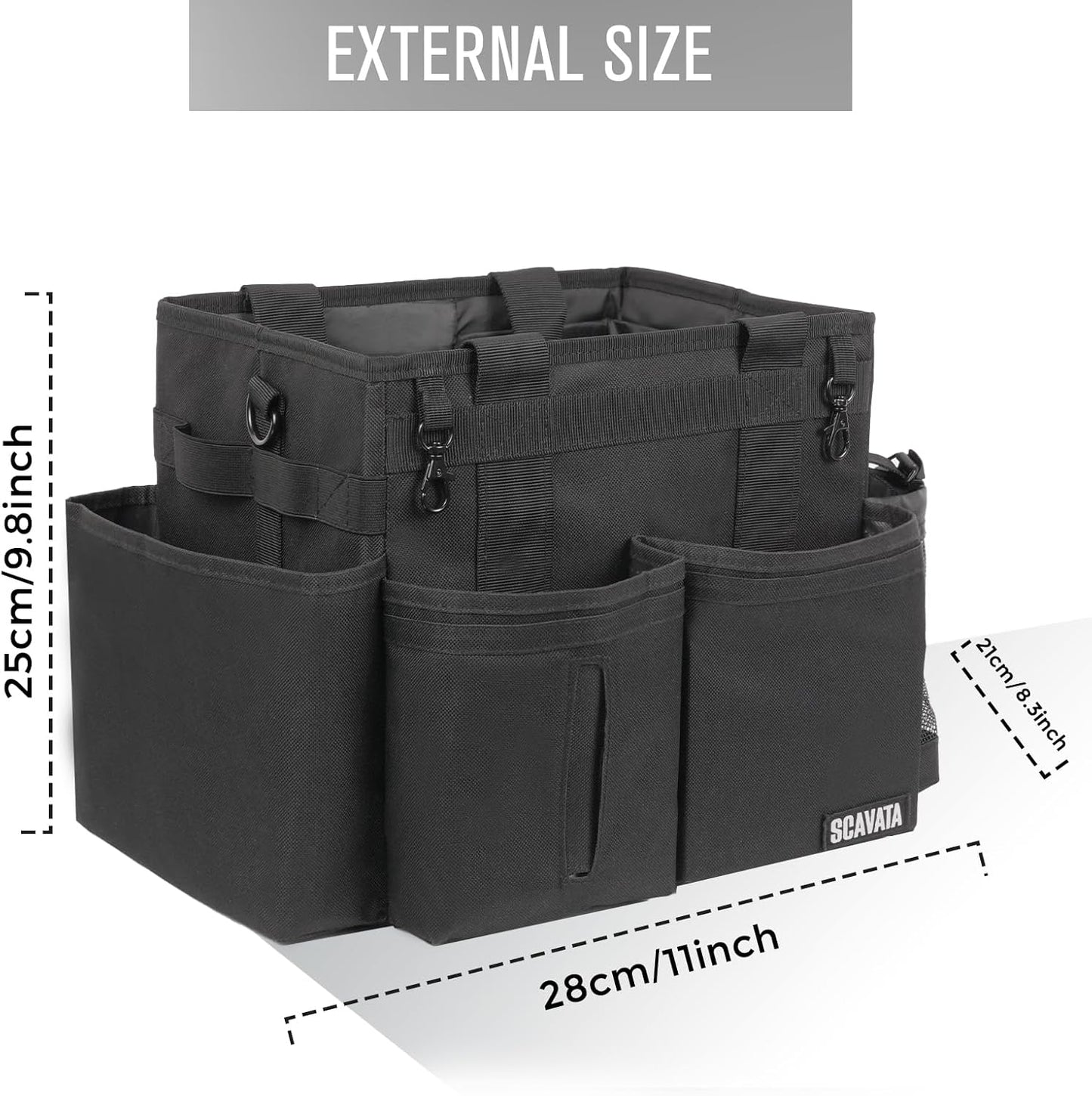SCAVATA Compact Wearable Cleaning Caddy, Small Supplies Organizer with Handle & Shoulder Straps for Housekeepers, Under Sink & Car Cleaning Tool Organizer Bag (Black)