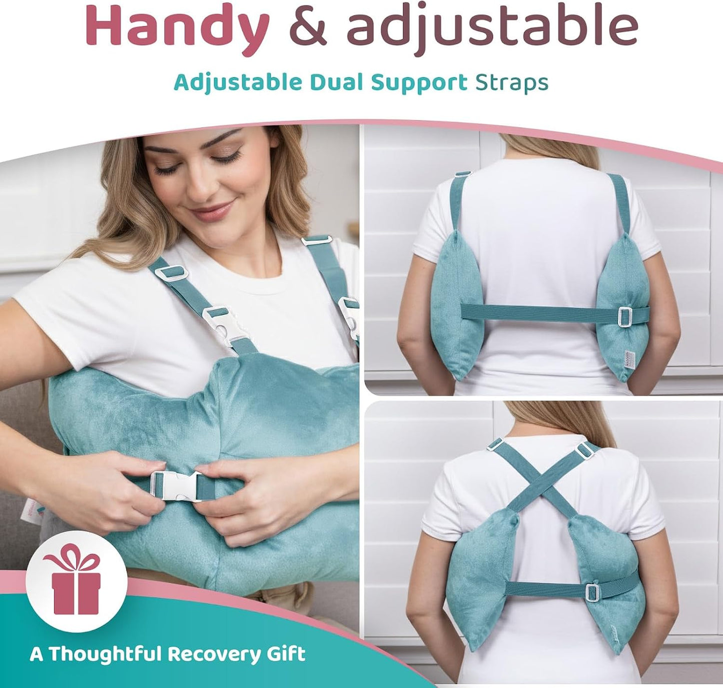 Zomaple Mastectomy Recovery Pillow with Strap, Gel Pack, Seat Belt Cover & Shower Lanyard – Post-Op Essentials, Breast Augmentation/Reduction & Recovery Supplies – Washable Cover for Comfort & Support