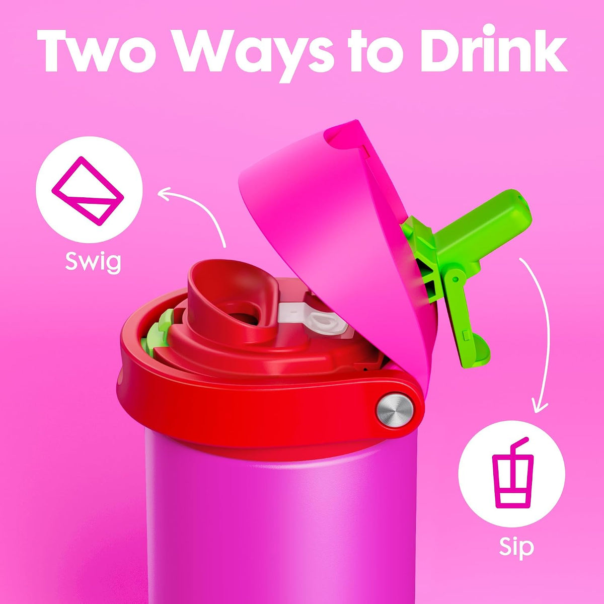 18 oz Insulated Water Bottle for Kids: Meoky Stainless Steel Water Bottle with 2-in-1 Straw and Spout Lid - Leak Proof, Cold for 24 Hours, BPA-Free for Girls School Backpacks, All the Berries