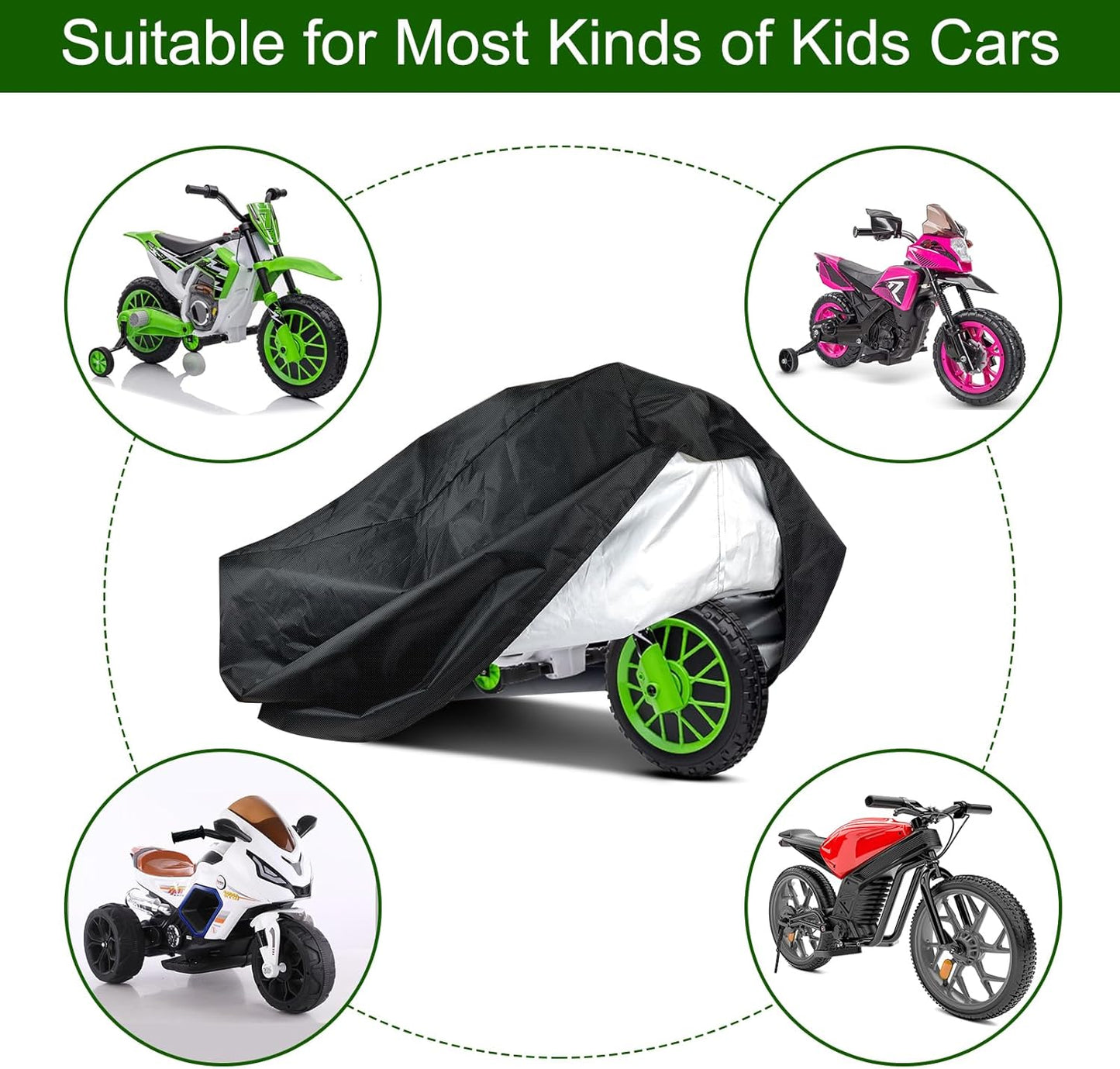 Kids Motorcycle Bike Cover - Waterproof Oxford Fabric Toddler Motorcycle Cover, Protection Universal Children's Electric Kids Motorcycle Cover - Universal Fit, Water Resistant (41 x 25 x 33 Inches)