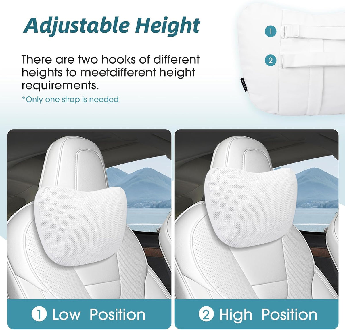 Adjustable Car Neck Pillow Headrest for Tesla 3/Y/S/X, Nappa Leather, 2-Pack Black