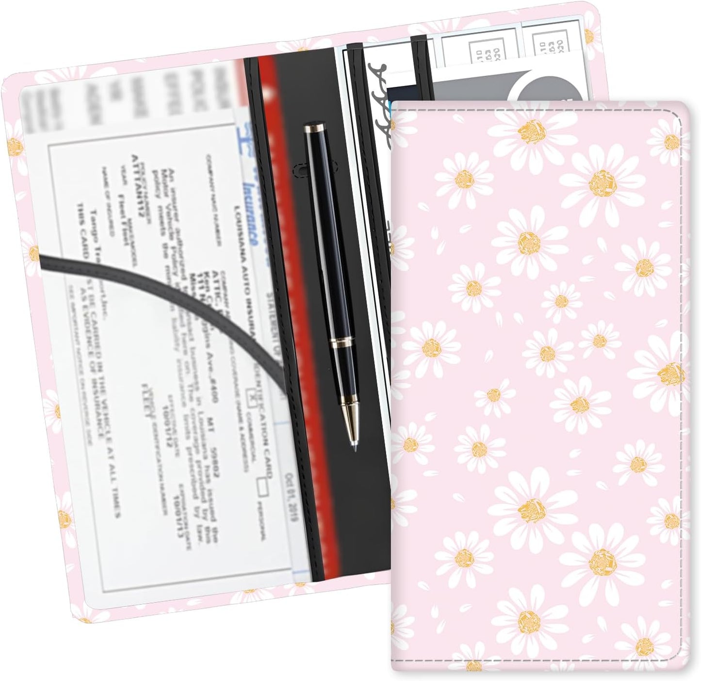 Leather Car Registration and Insurance Card Holder, Cute Car Accessories Vehicle Glove Box Car Organizer for Documents, Cards, License Cute Boho Sun Moon