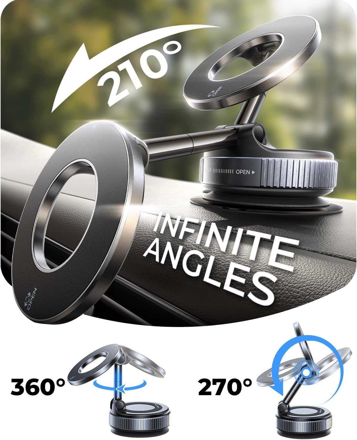 MRGLAS 2026 Upgraded for MagSafe Vacuum Car Phone Mount, 360° Adjustable