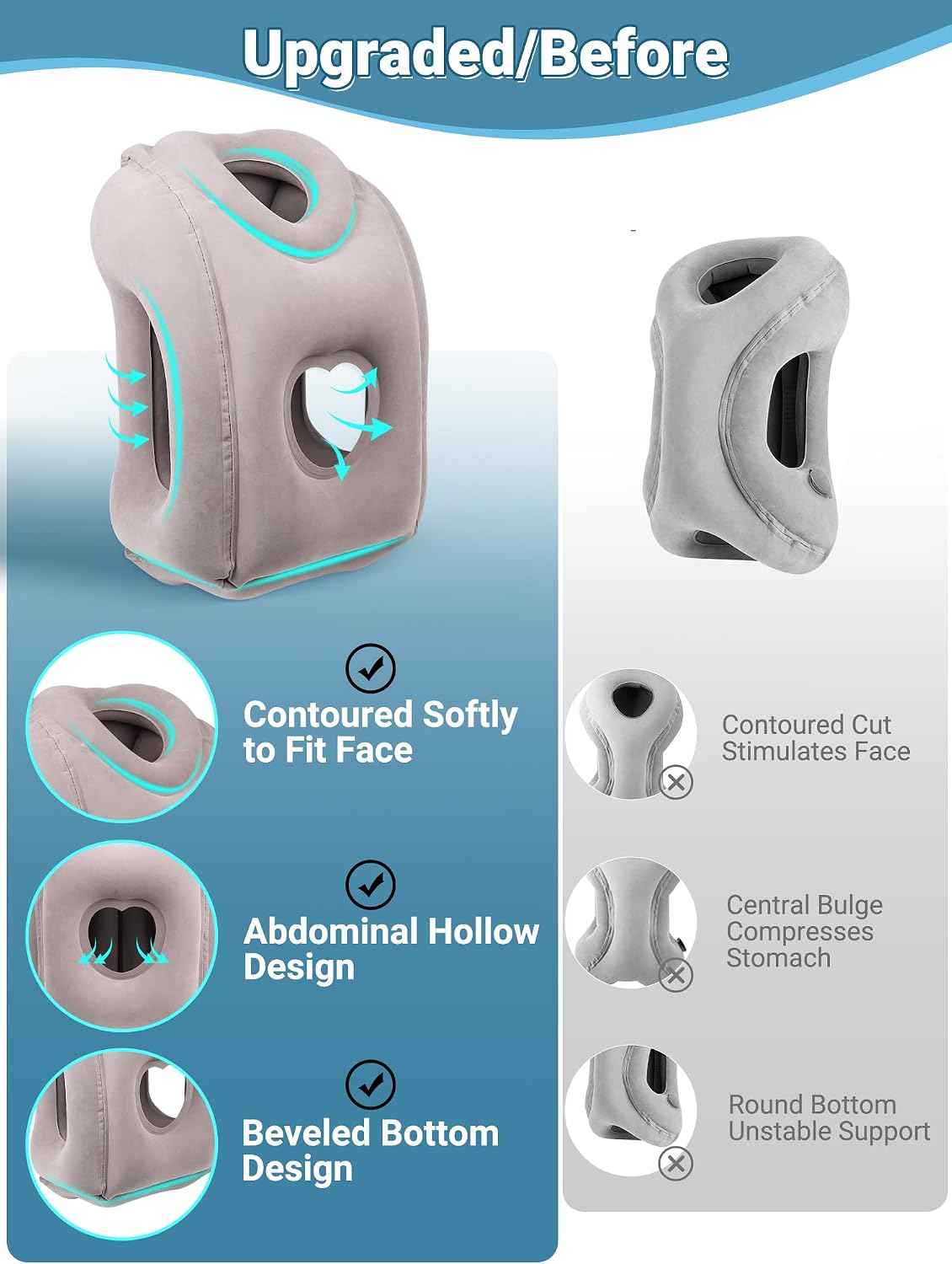 Maliton Inflatable Travel Pillow for Airplane Comfortable Sleeping to Relieve Neck and Shoulder Pain, Support Head Inflatable Pillow for Long Flights, Used for Airplanes, Cars, Trains, Office (Grey)