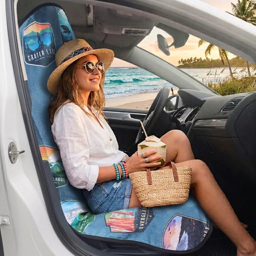 Car Seat Cover Protector Front Seats,for Gym Workout,Running,Swimming,Beach and Hiking,Waterproof Sweat Towel Bucket Seat Covers for Cars SUV Trucks (National Parks, 2Pcs)