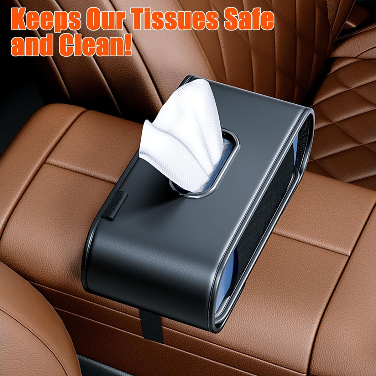 Large Car Tissue Holder,PU Leather Car Kleenex Holder,Refill Easily, Black