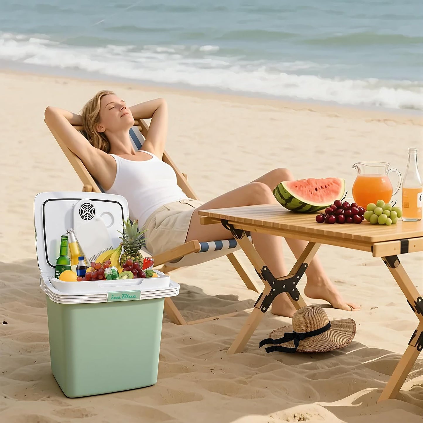 Electric Cooler, 26 Liter Mini Fridge with Automatic Locking Handle - Green | Large Capacity Car Refrigerator, Dual Use Portable Car Fridge for Travel, Outdoor, Camping, Gift