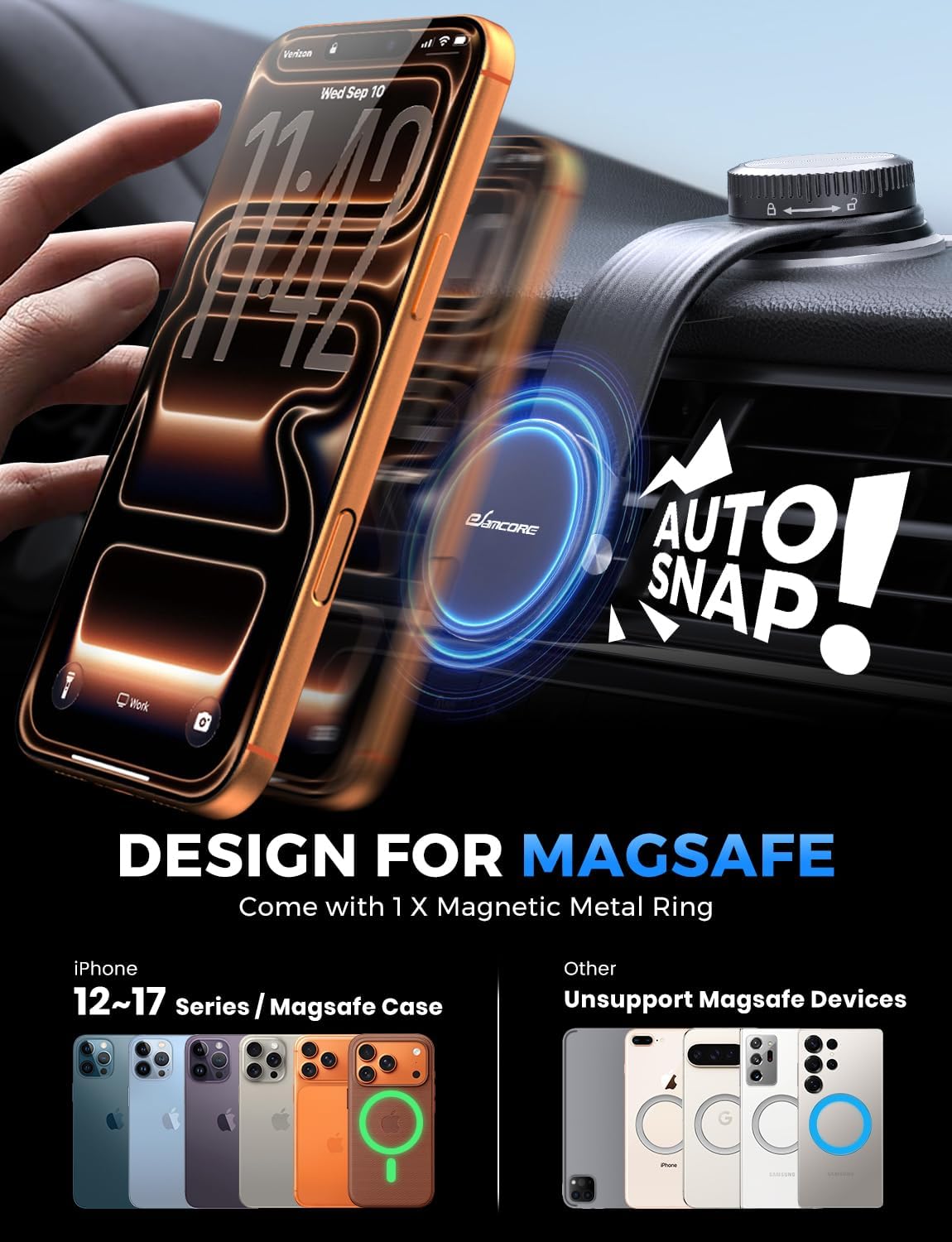 Magsafe Car Mount, Bendable Alloy Arm Magnetic Phone Holders for Your Car