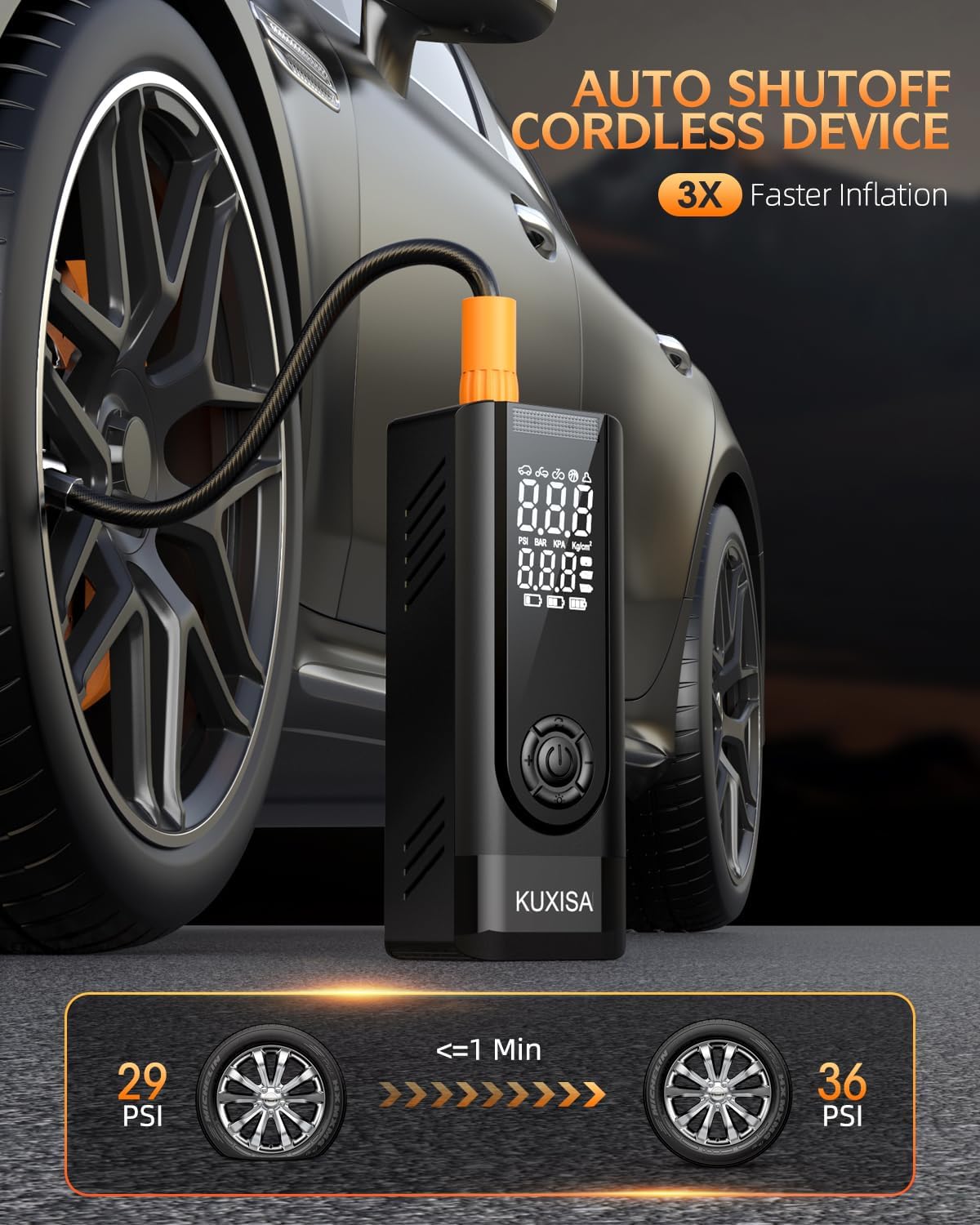 Tire Inflator Portable Air Compressor, 3X Faster Air Compressor with Digital Pressure Gauge, 180PSI Faster Portable Air Pump for Cars, Motorcycles, Bicycles, Balls(Black)