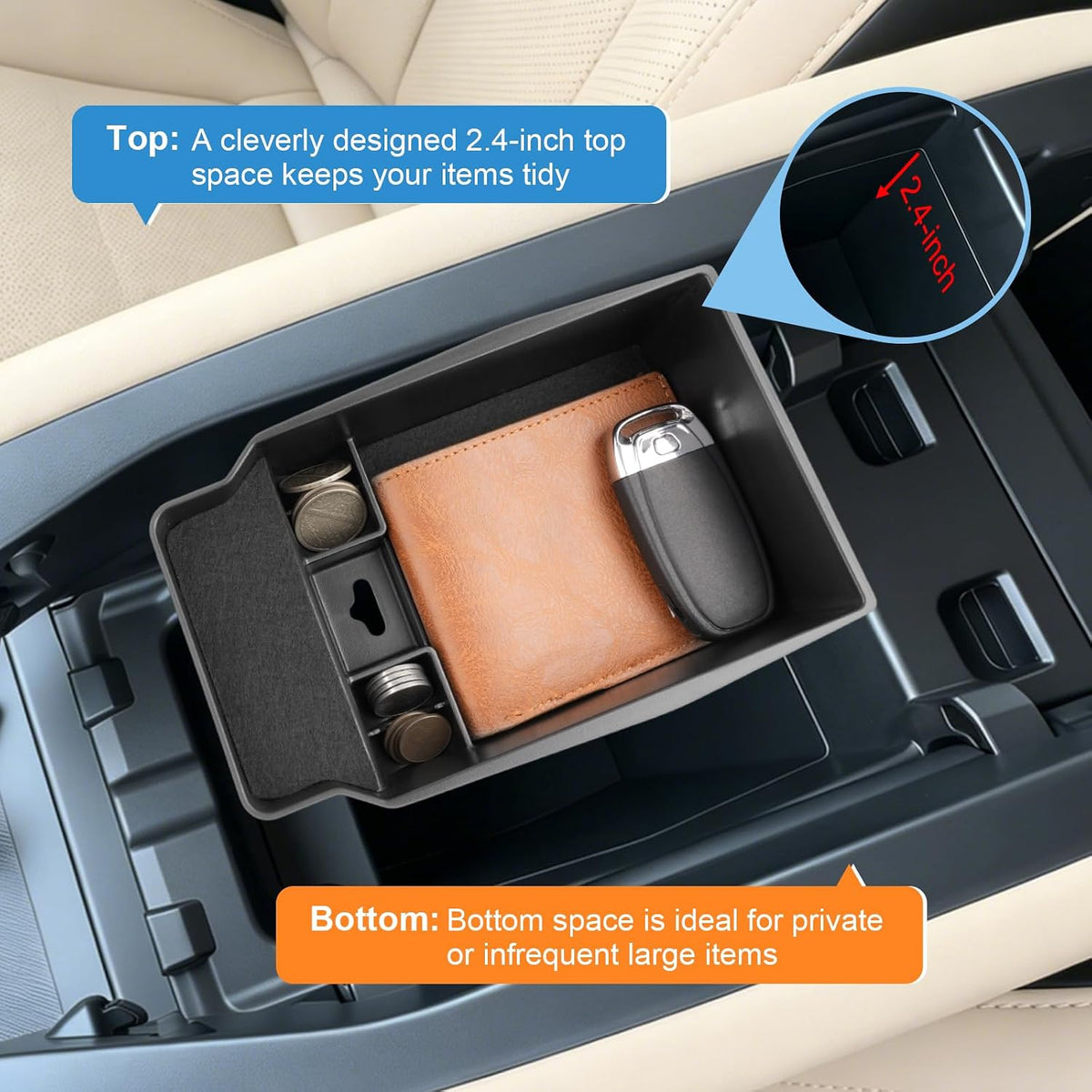 2026 CX-5 Center Console Organizer for Mazda CX-5 (2.5 S/2.5 S Select/2.5 S Preferred/2.5 S Premium Plus), Durable ABS Plastic &Silent Flocking Console Tray Insert 2026 CX-5 Accessories