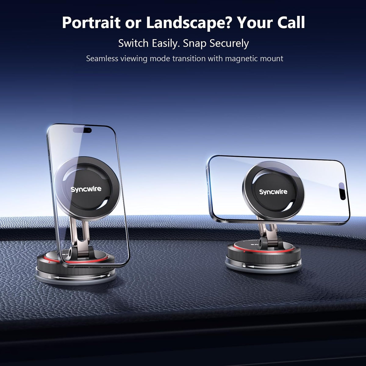 SYNCWIRE for MagSafe Car Mount [2-Axis Design] Nano Adhesive Gel + Suction Cup Magnetic Phone Holder for Dashboard & Windshield, 360° Adjustable for iPhone 17 16 15 14 13 12 11, Samsung, Matte Black