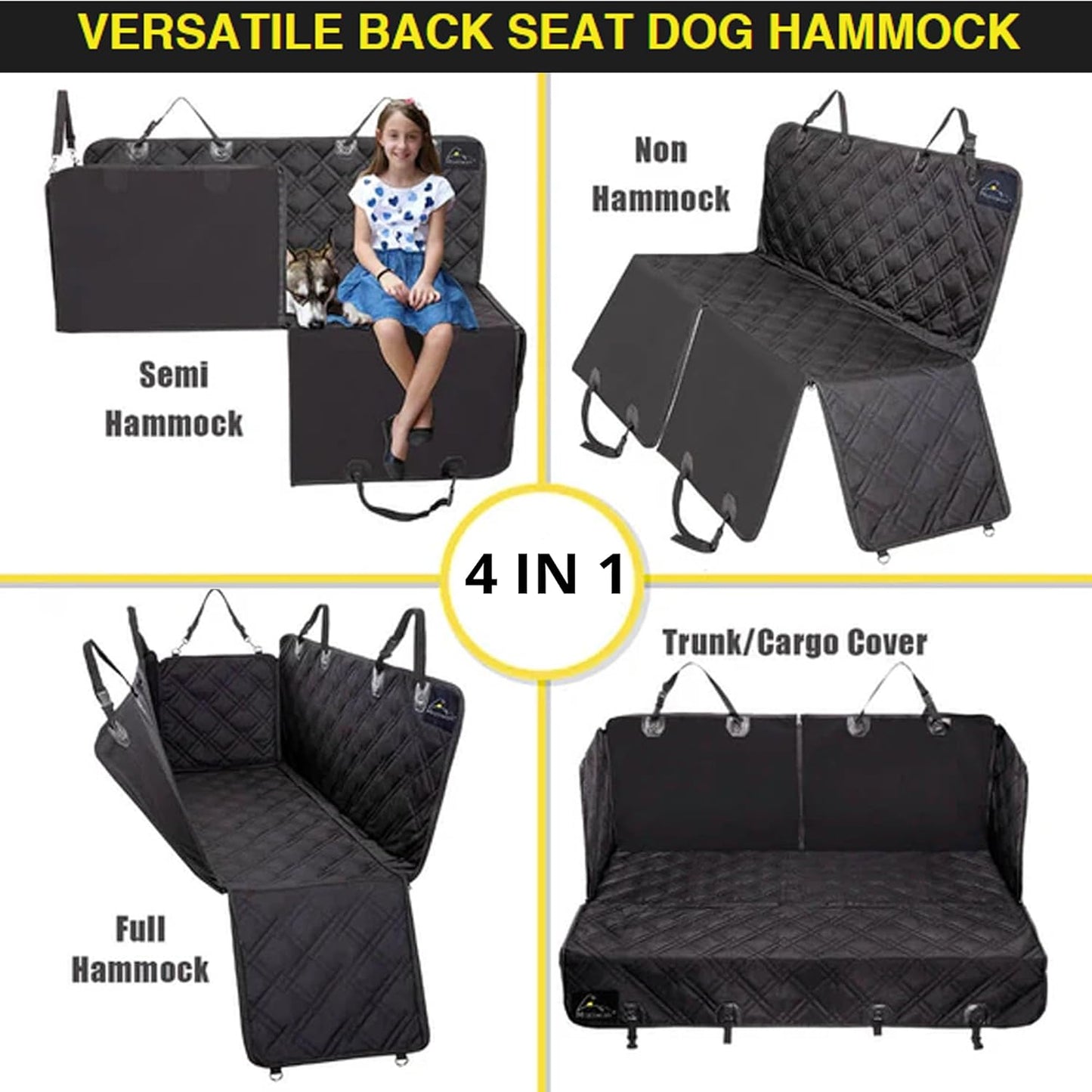 Meadowlark Dog Car Seat Cover with Mesh Window, Heavy-Duty Pet Seat Cover for Back Seat, Extra Padded Non-Slip Dog Hammock, Water-Resistant Back Seat Protector for Cars Trucks and SUVs (54" W x 58" L)