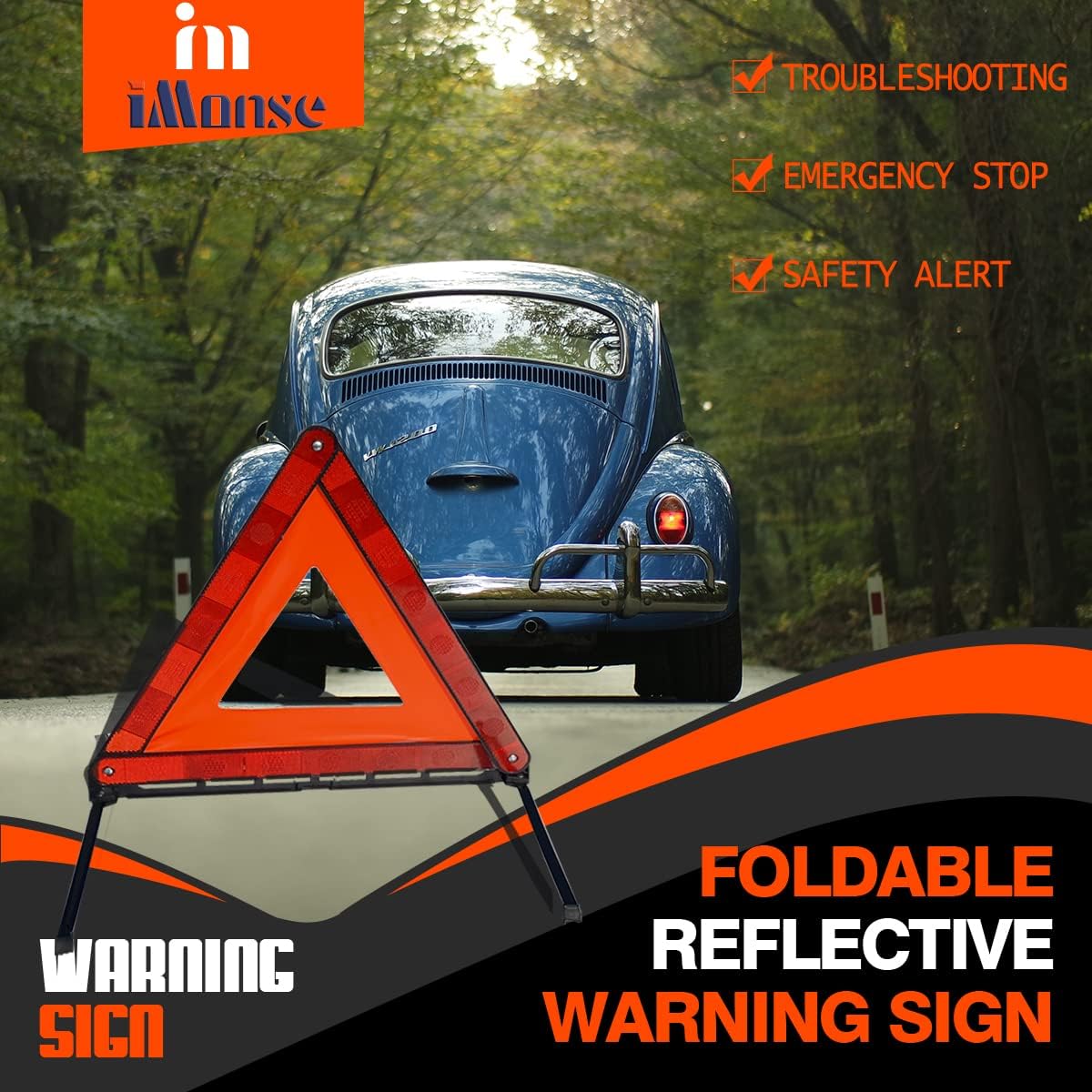Warning Safety Triangle Kit, Emergency Roadside Warning Reflective Triangle 3 Packs with 2 LED Road Flare Light, Foldable with Storage Case for Roadside Breakdowns Emergenc
