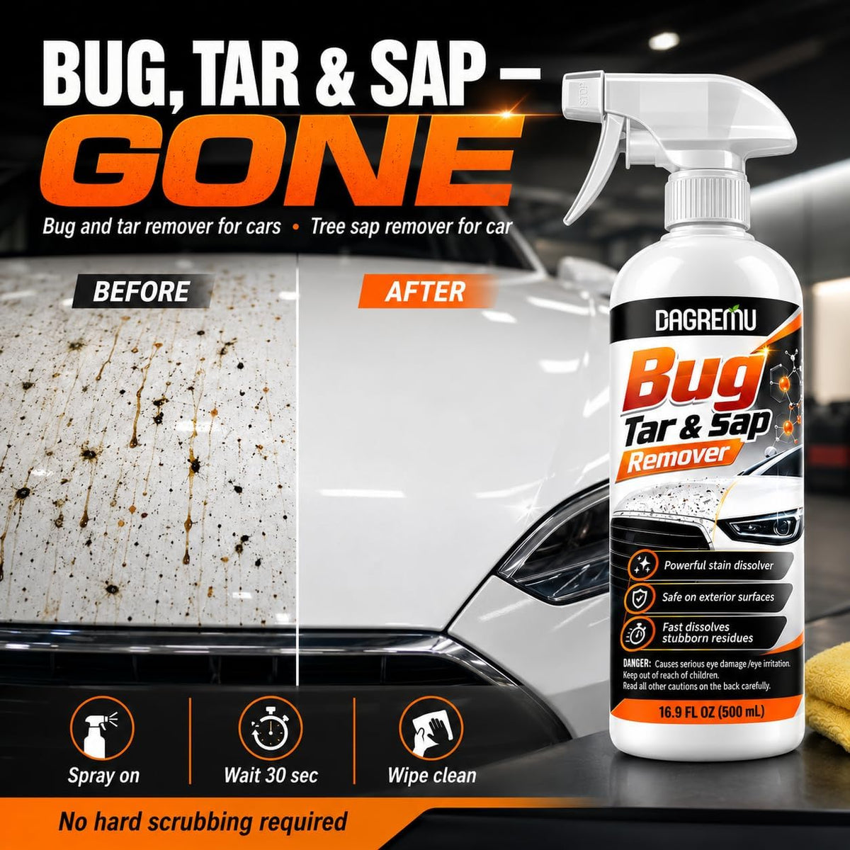 Bug and Tar Remover – Heavy Duty Enzyme Cleaner to Wipe Away Stubborn Bugs