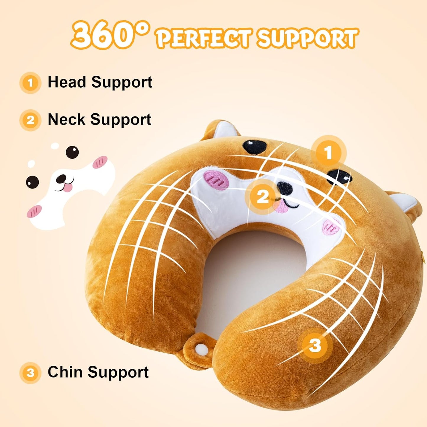 Cirorld Travel Pillow for Kids Adult Cute Neck Pillow for Traveling Memory Foam Airplane Pillow Sleep Mask Animal Flight Pillow Head Rest Neck Support for Cars Long Flights (Dog, 3-8 Y/O)