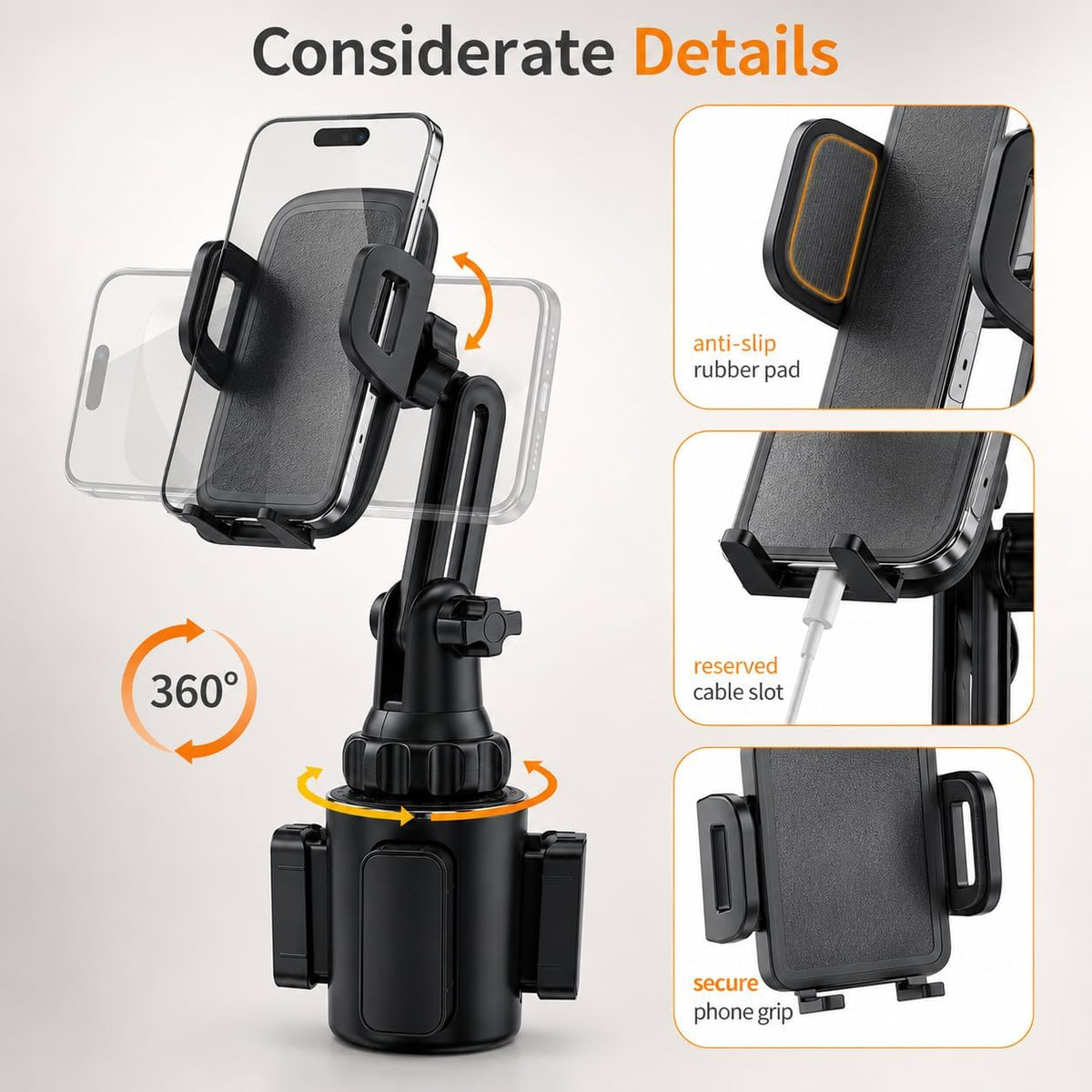 Car Cup Holder Phone Mount, Long Neck for iPhone, Samsung and Google Pixel