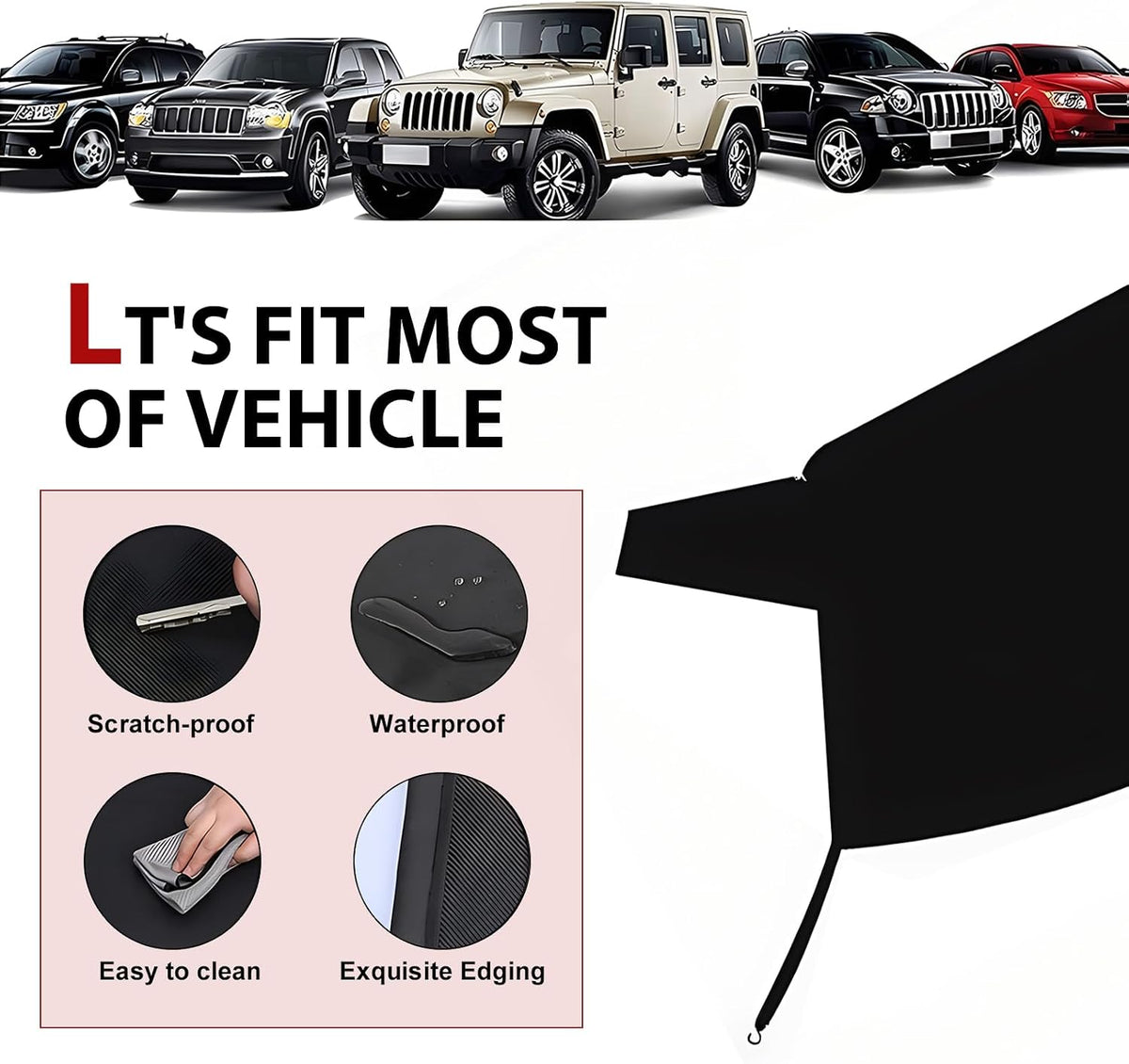 Car Rear Windshield Cover for Ice Snow, 600D Oxford Fabric Back Window Snow Frost Cover, 65" x 42.9" Thickened Anti-tear Windshield Protector for Winter, for Most Vehicles (Black)