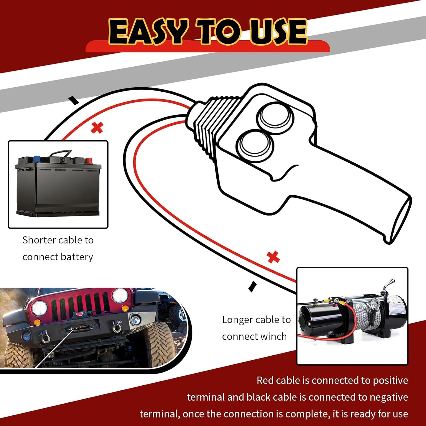 Winch Remote with Cables,Manual Push Button Winch Controller with Large Load Capacity for 1500lbs-5000lbs,Universal Winches Switch Assembly Car Accessories for 12V/24V/48V