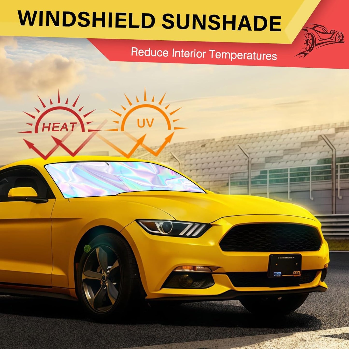 Iridescent Sun Shade for Car Windshield, Foldable Universal Car Windshield Upgrade Sunshade Enhanced UV Rays Reflective Sun Visor Shade Keeps Vehicle Cool