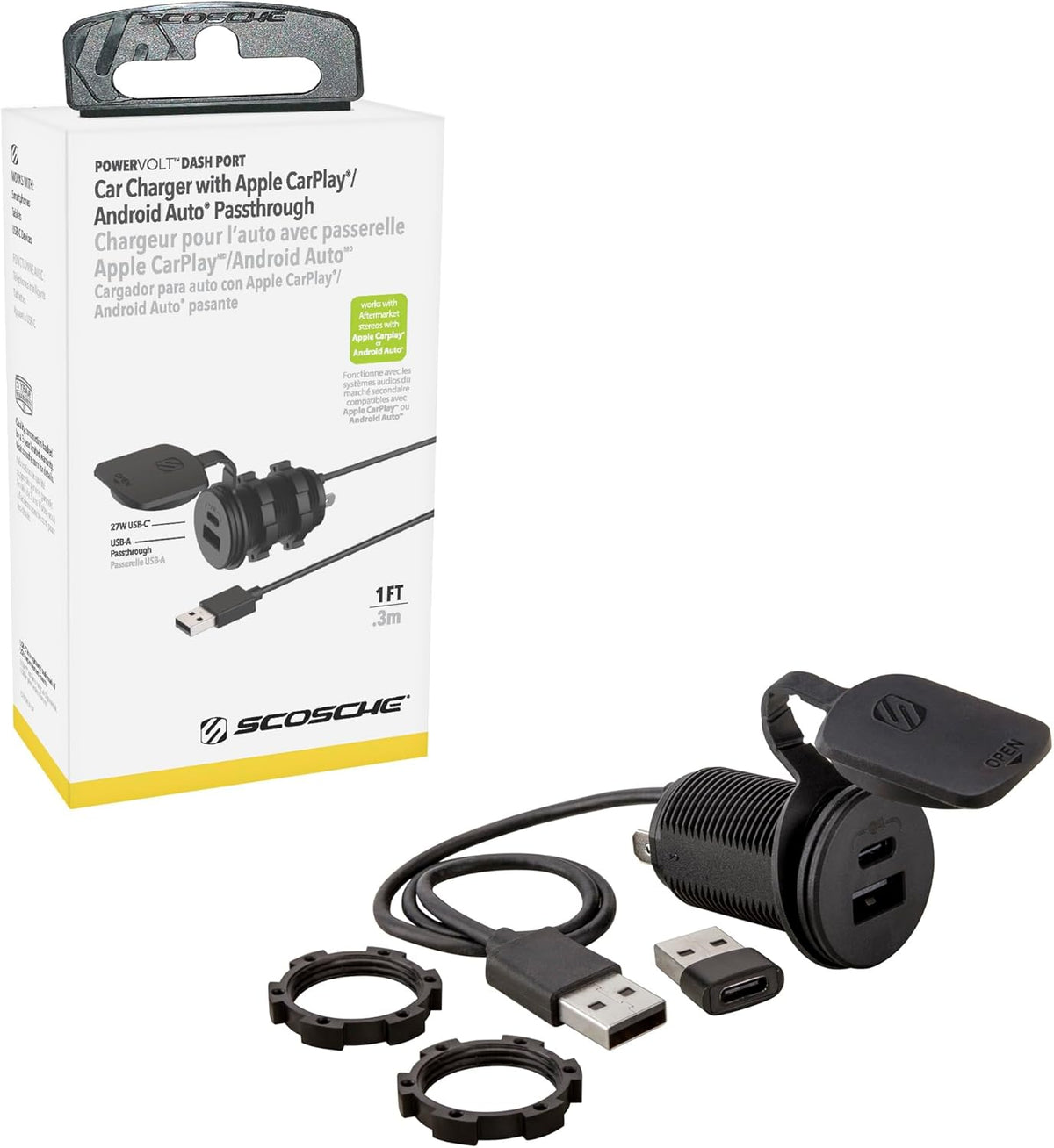 Scosche PowerVolt Dash Port 27W USB-C Car Charger with Data Pass-Through