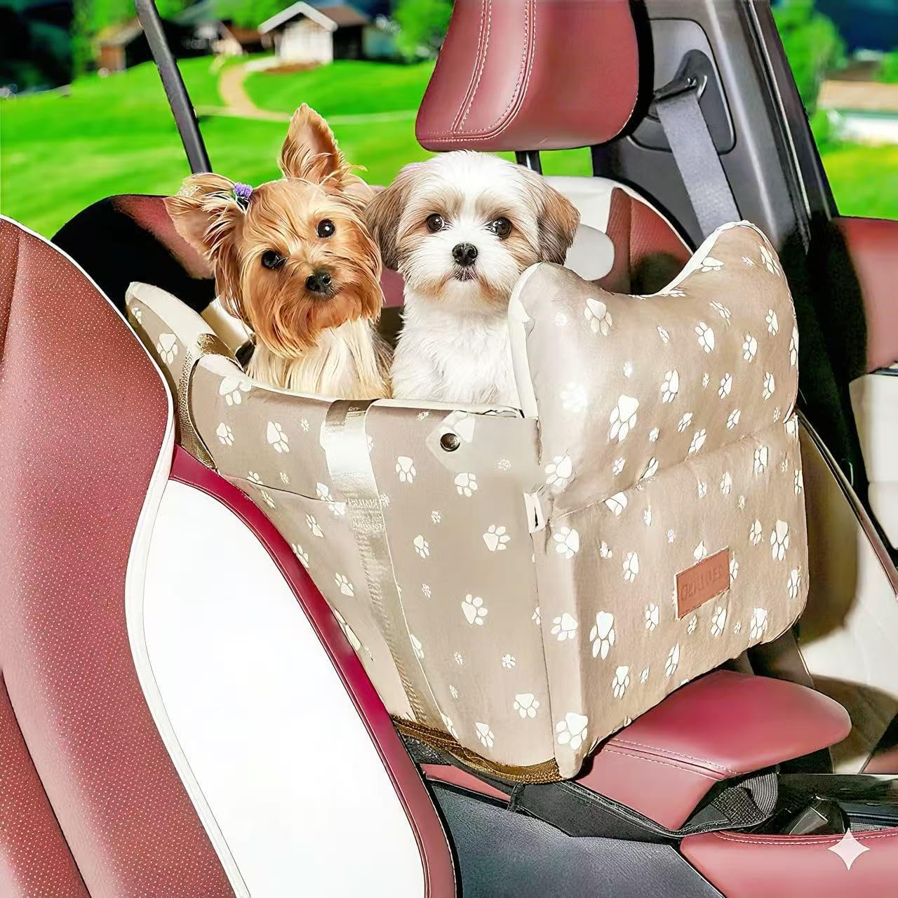 Dog Car Seat for Console - Memory Foam Pet Booster Seat for Small Medium Dogs Up to 21 lbs - SUV Truck Center Console Dog Seat with Safety Leash & Storage Pockets - Washable Cover (Large Grey)