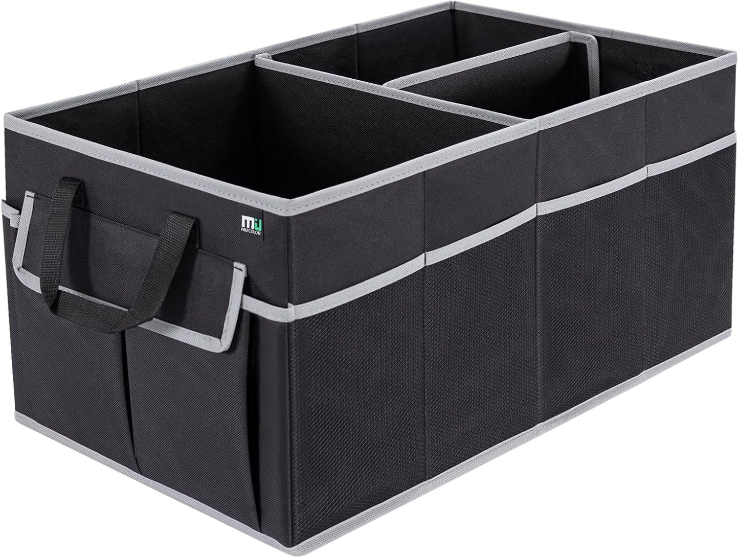 MIU COLOR Trunk Organizer for Car, 12 Pockets Sturdy Car Organizer for SUV, Non-Slip Bottom, Folded Trunk Storage Organizer for Sedans, Van, Jeep, Grocery, Large 3 Compartments, Dark Gray 32"×13"×10"