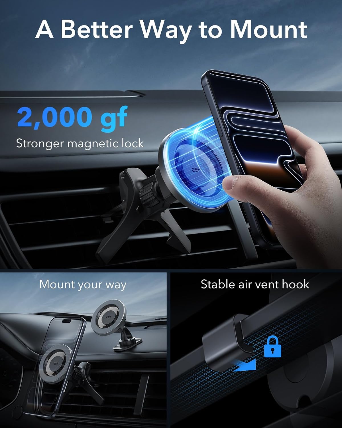 ESR for MagSafe Car Mount, Car Phone Holder for iPhone 18 Pro Max/Duo/17-12