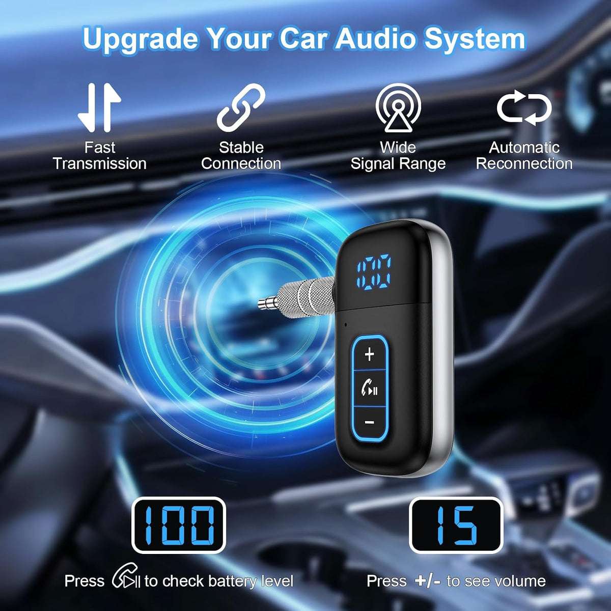 3.5mm Aux Bluetooth Car Adapter, Wireless Audio Receiver for Car/Speaker