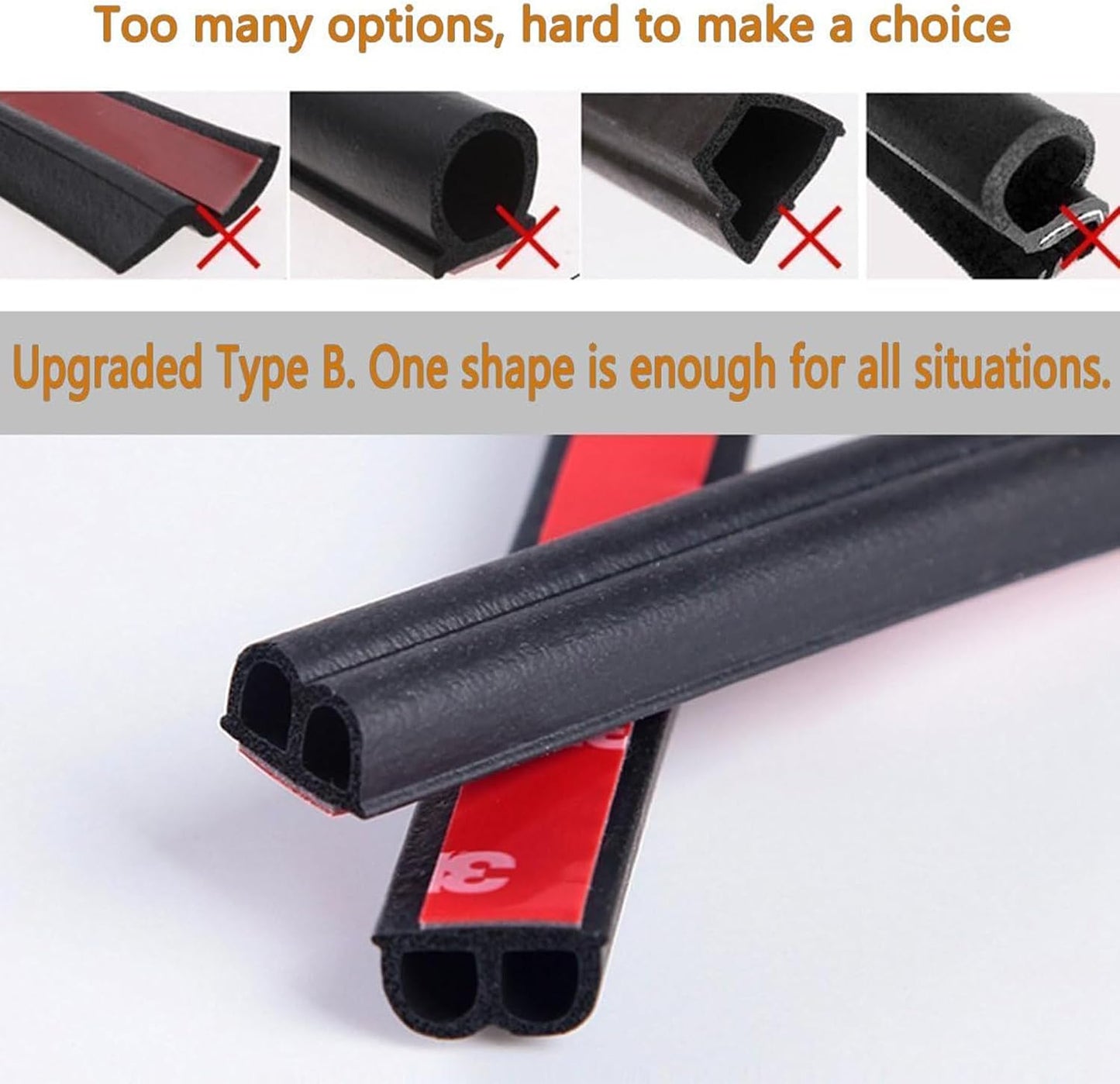 98.4 Feet Universal Self Adhesive Weather Seal Strip, 51/100 x 1/5 Inch Thick, Car Door & Window Weatherstrip with Soundproof Engine Cover