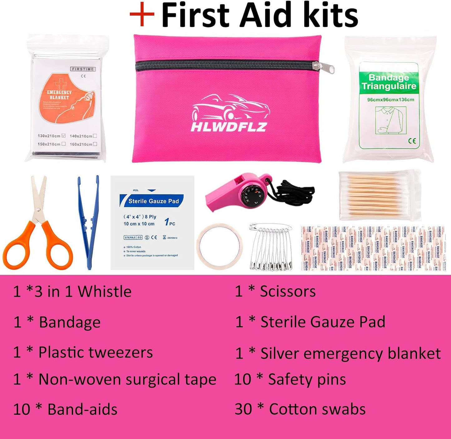 Car Roadside Emergency Kit - Pink Roadside Assistance Emergency Kit with Jumper Cables, Auto Tool Set, Deer Whistles, Winter Car Safety Roadside Assist Kit for Teen Girl and Ladies