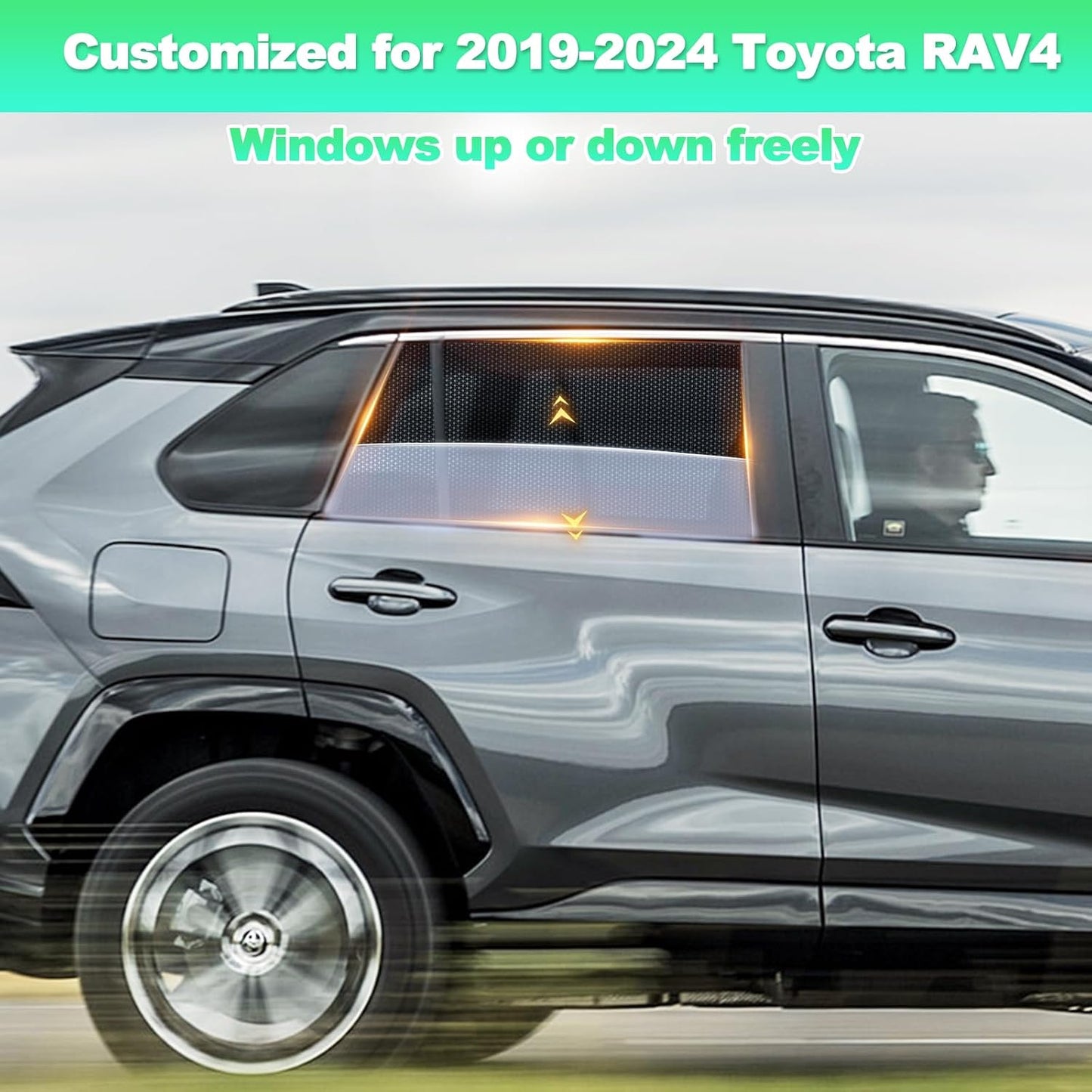 RAV4 Window Shades 2019-2024, Rear Side 2PCS Mesh Set | Custom Fit, Superior Sun Protection, Secure Magnetic Installation, Breathable Mesh, Ideal for Travel & Outdoor Adventures