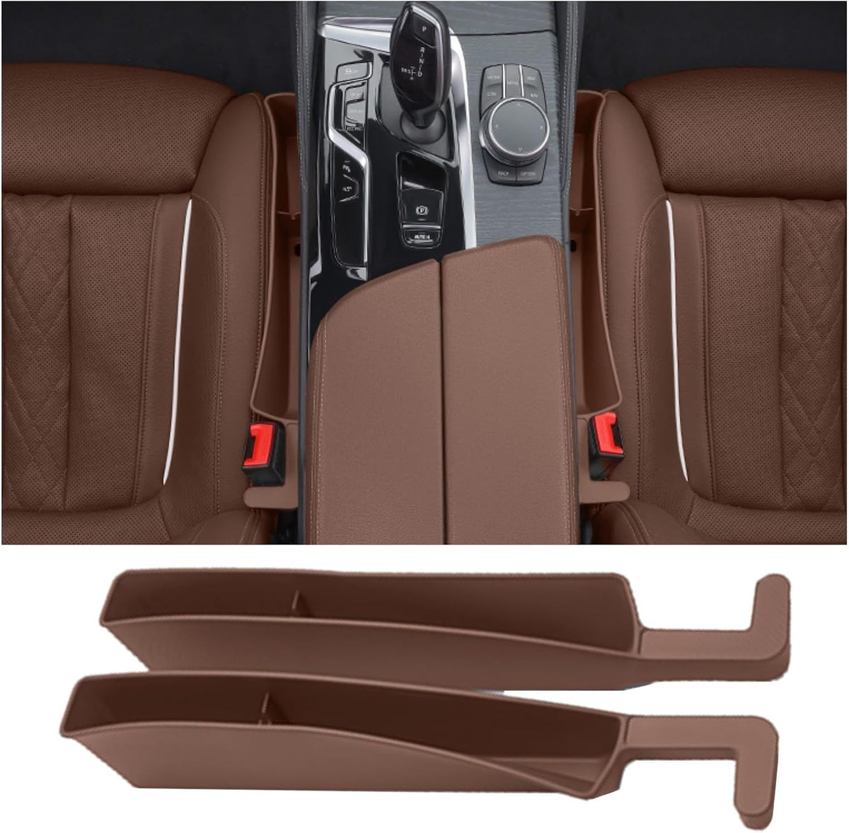 Car Side Seat Gap Filler Organizer, Auto Seat Storage Box for Cars & Trucks (2 Pack), Universal Car Accessories to Fill Console & Seat Gap Space, Red