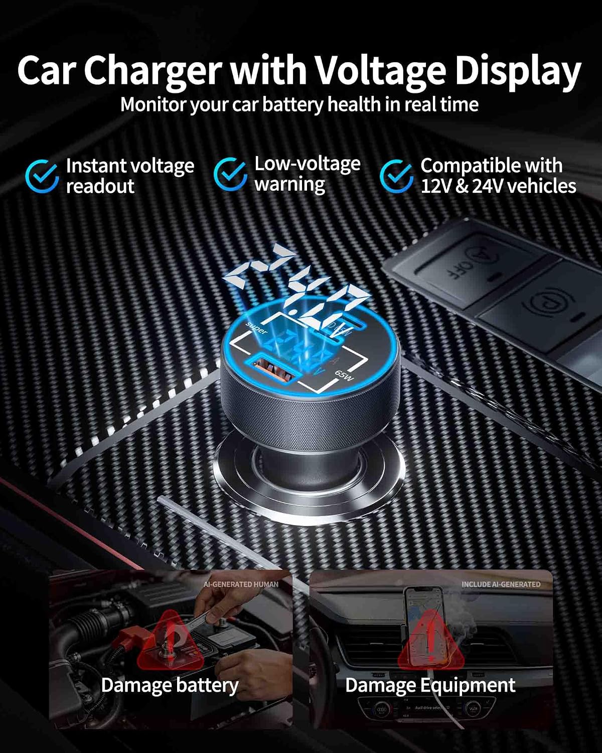 Car Charger USB C, 130W 3-Port Fast Cigarette Lighter USB Charger Adapter