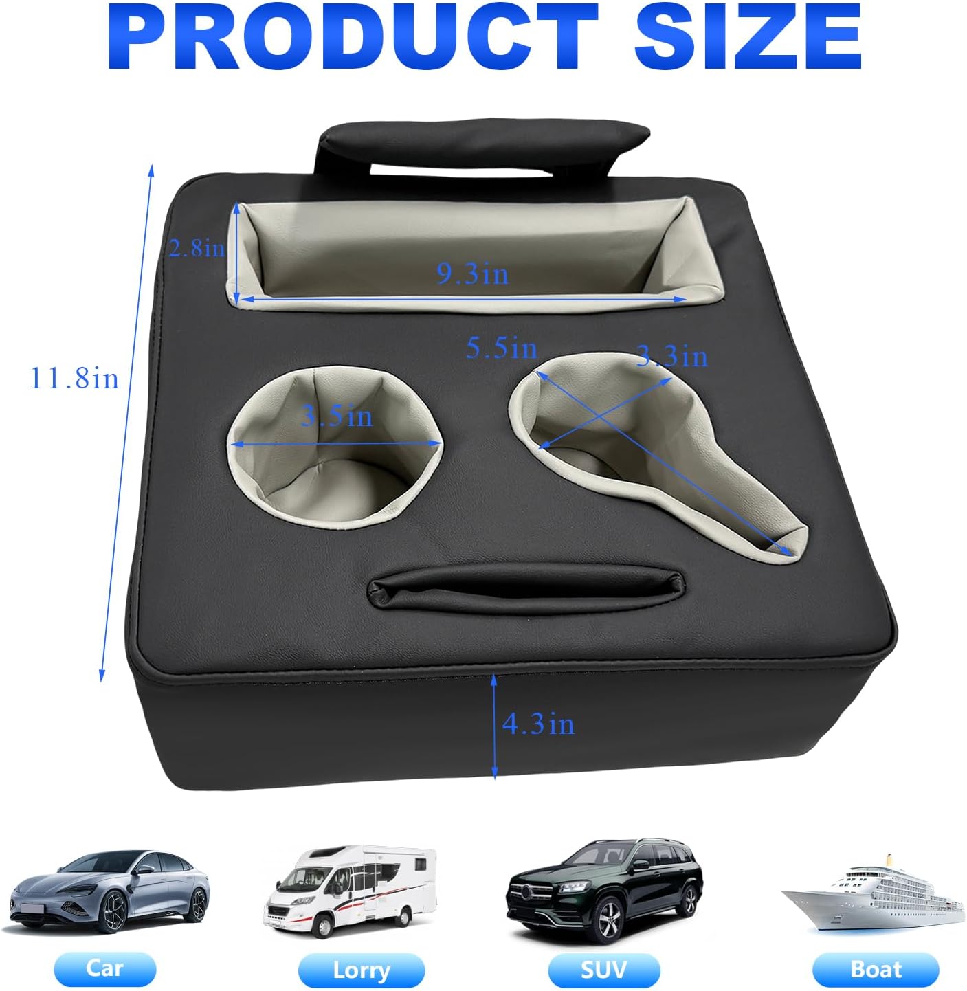 Kewucn Car Back Seat Organizer, Leather Sofa Cup Tray, Waterproof Pillow to Store Drink Snack Phone, Universal Auto Cup Holder for Car, RV, Sofa, Bed (Black)