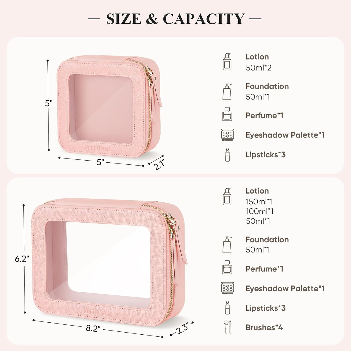 Small Clear Makeup Bag for Purse, Travel Cosmetic Case, Pink, Mini