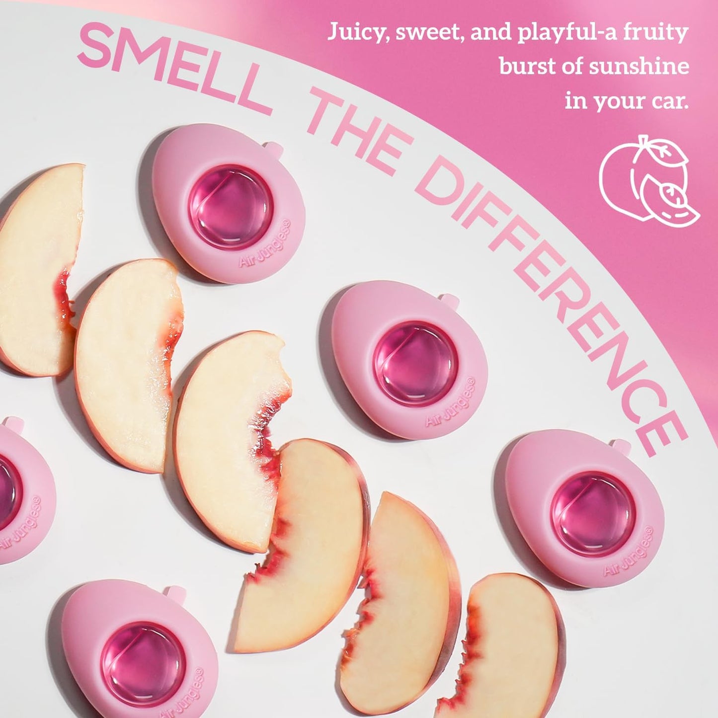 Air Jungles Car Air Freshener Vent Clip 6 Ct, Honey Peach Scent | Pink Edition, Long-Lasting Sweet Fruit Fragrance & Odor Eliminator for Car Interiors, 4 mL Each, Lasts Up to 180 Days