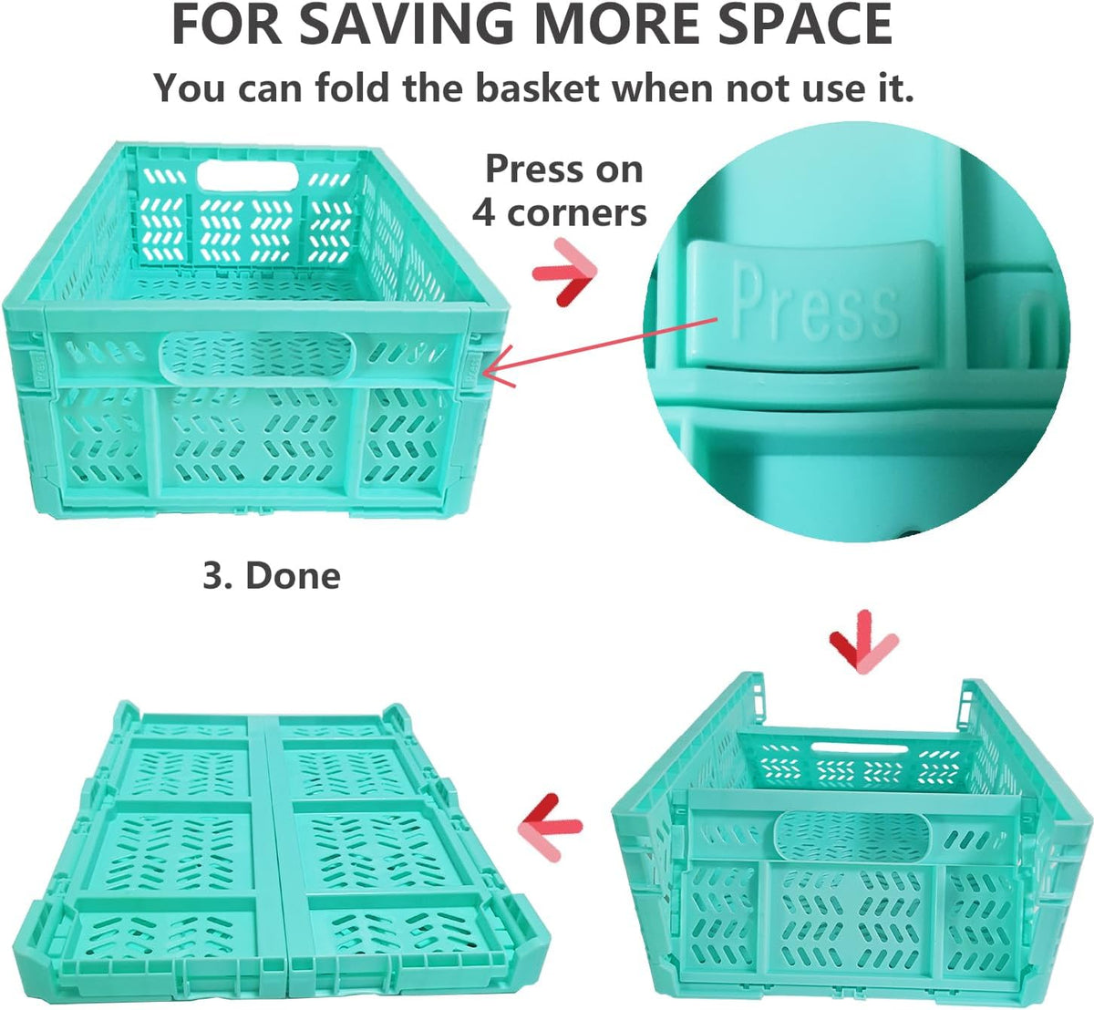 20L Folding Crates, 4Pack Plastic Storage Bins Organizer for Home and Office,Plastic Folding baskets,Collapsible Crates for Chrismas Gifts, Toys Storage. (Blue,15.7x11.8x6.3Inch)