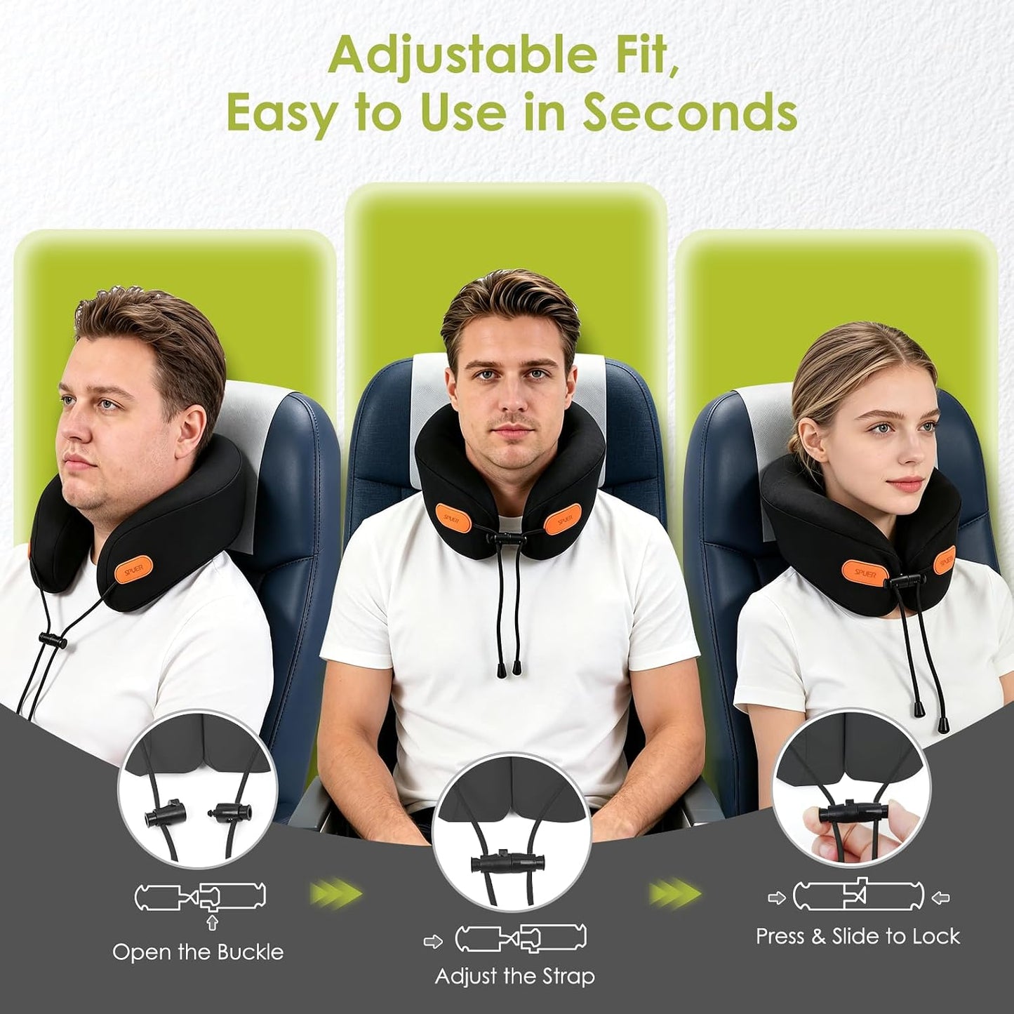 Premium Travel Pillow for Airplanes, Ergonomic Neck Pillow for Long Flights | 100% Pure Memory Foam Travel Neck Pillow with 360° Neck & Chin Support, U-Shaped Airplane Pillow, Petal-Shaped Support