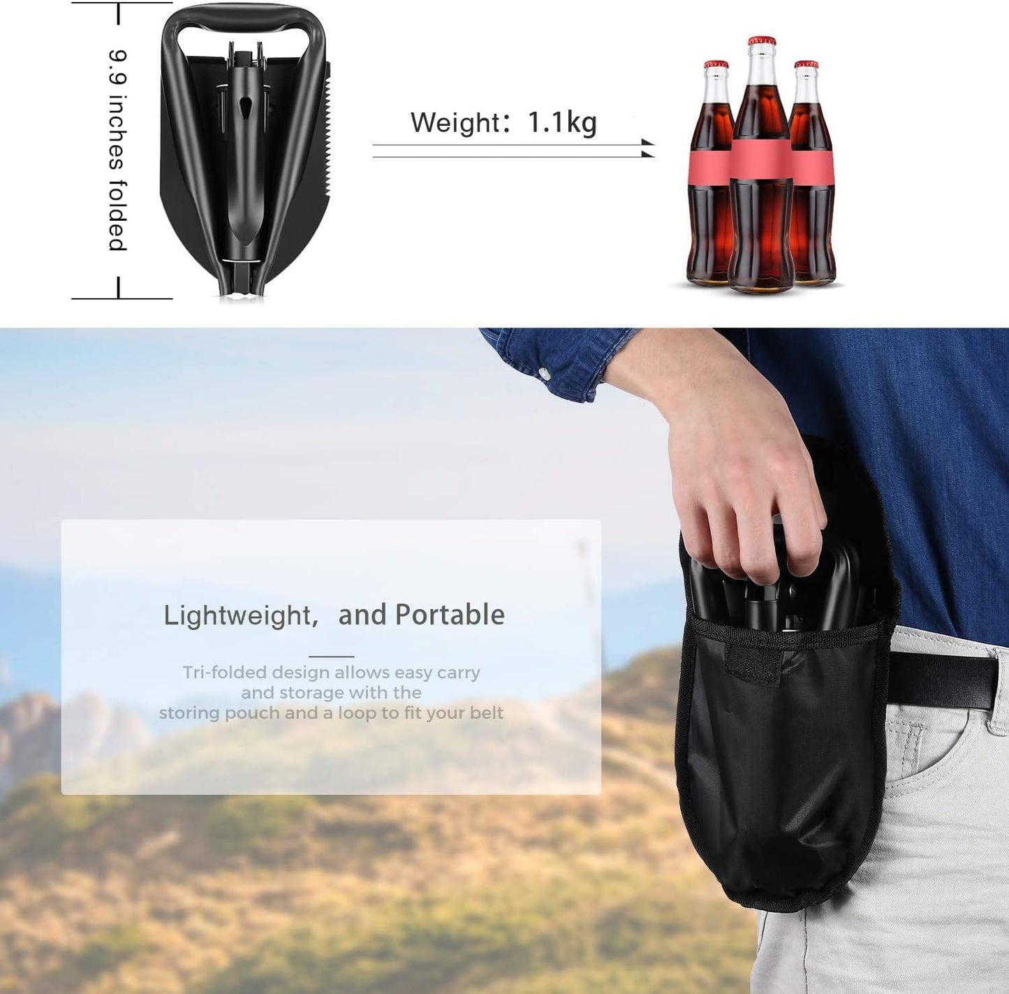 24.5" Collapsible Shovel, Heavy Duty Foldable Shovel, Camping Shovel and Pickax, Military Entrenching Tool for Gardening, Camping, Mud&Snow, Off Road, Portable Car Emergency kit
