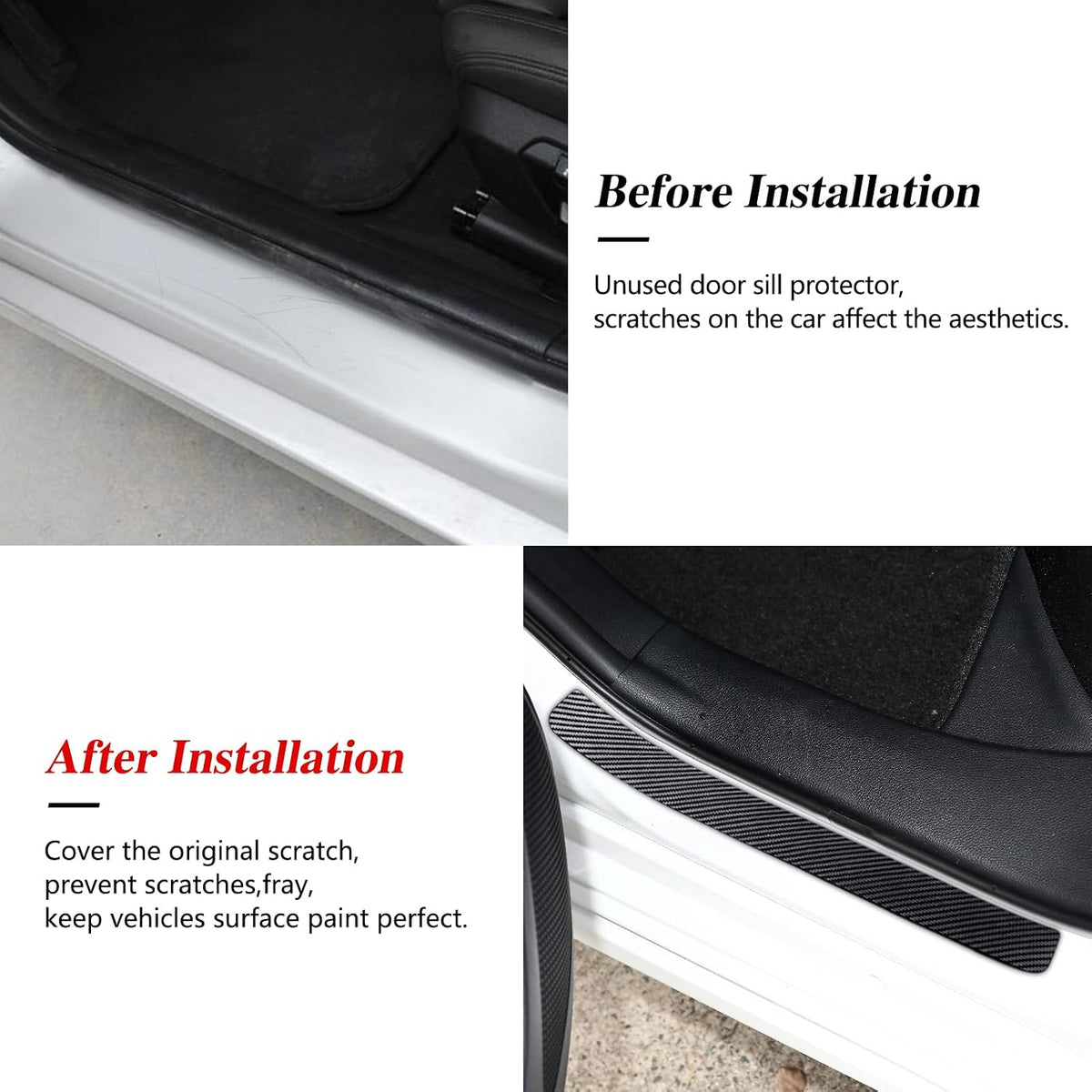 No Adhesive Magnetic Car Door Sill Protector, Anti-Scratch Carbon Fiber Door Entry Guard, Universal Door Threshold Protector Cover Fits for Most Cars(Carbon Fiber Black)