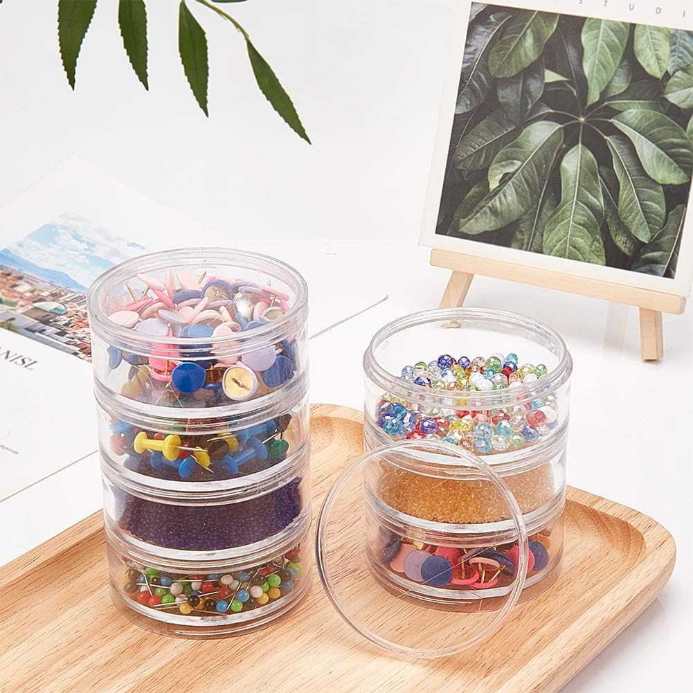 BENECREAT 60ML Stackable Round Plastic Containers 4 Column(5 Layer/Column) Bead Storage Jars for Beads, Buttons, Crafts and Small Findings