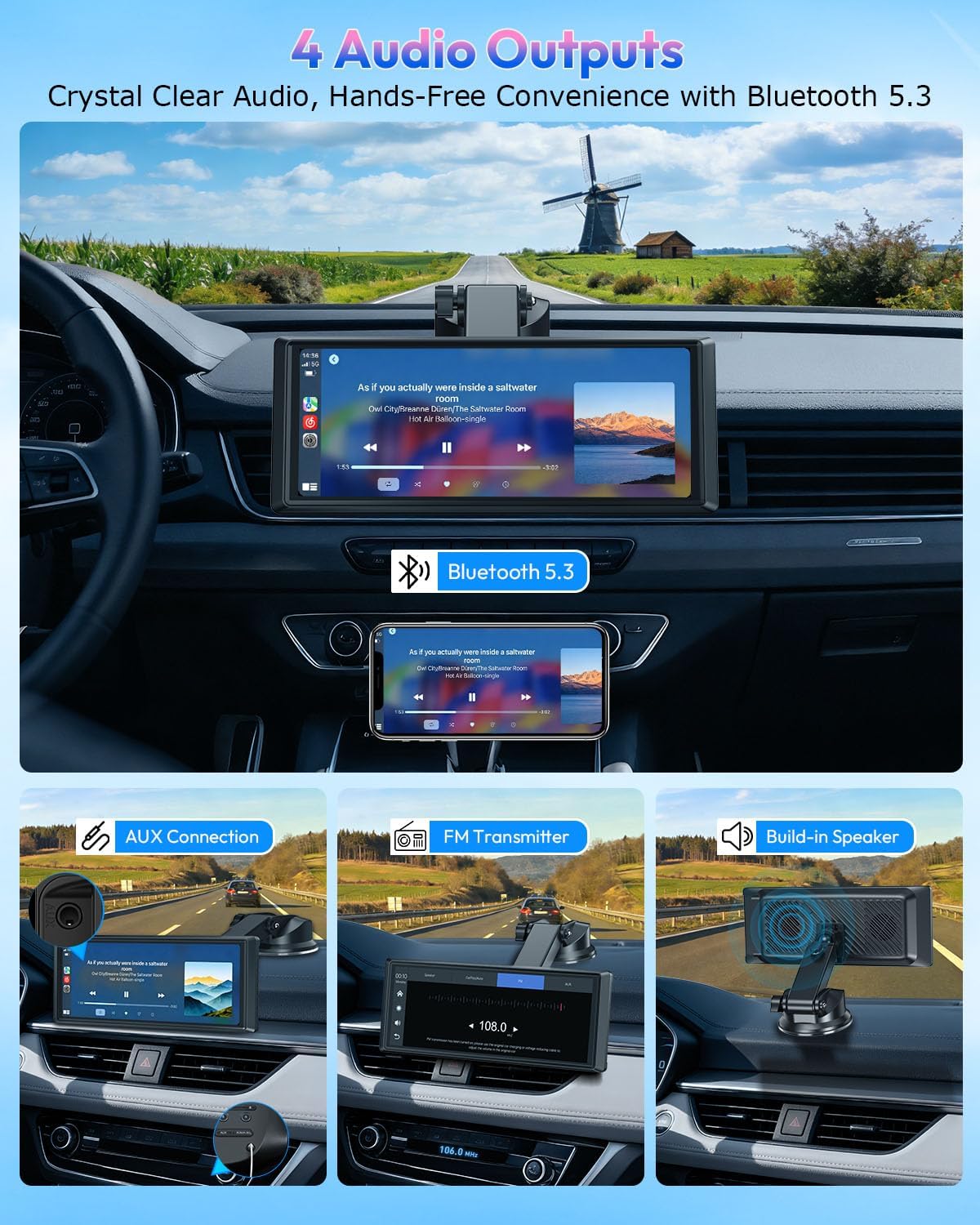 ESSGOO 8.1" Wireless CarPlay & Android Auto Screen for Car with HD Back Cam