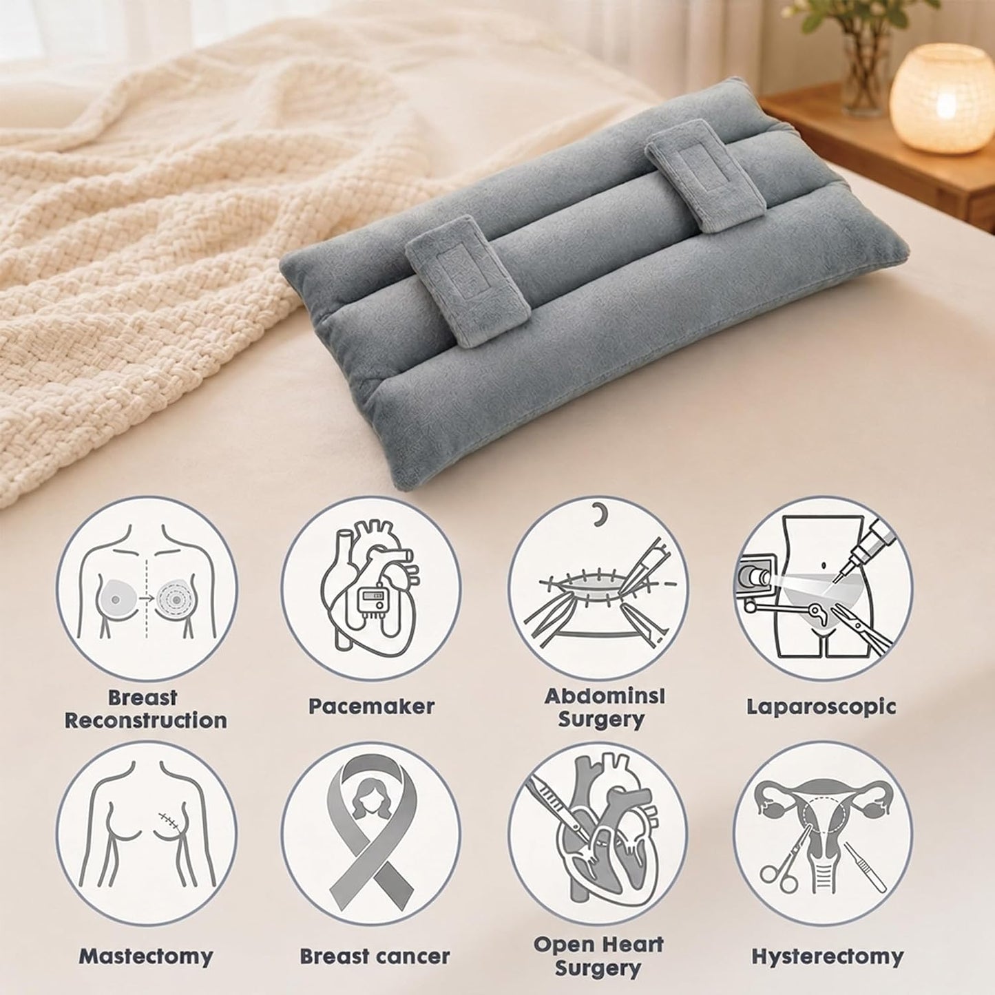 Seat Belt Pillow Post Surgery Mastectomy Seatbelt Cushion for Abdominal Hysterectomy Heart Surgery Recovery Support Stable Non Slip Adult Car Ride Comfort Padding Grey